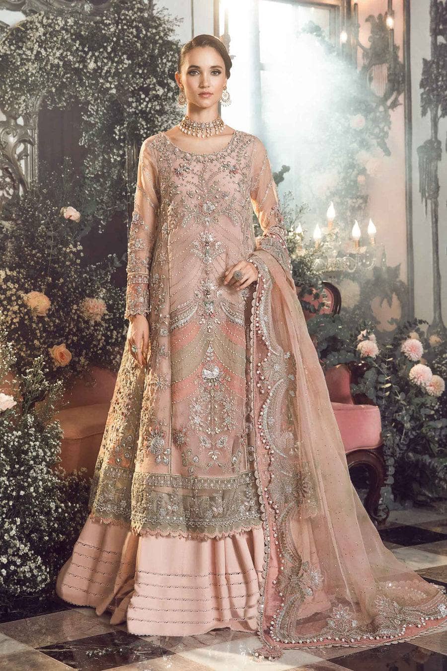 Maria B Mbroidered Wedding Couture 23/Pastel Pink BD-2706