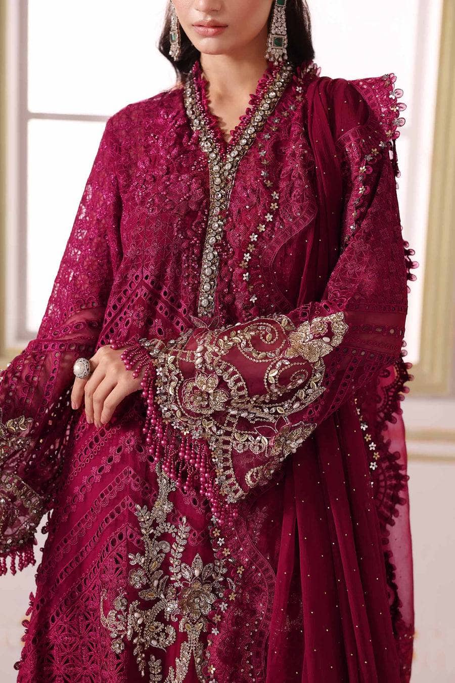 Restocked/Maria B Mbroidered 25/D 3/Magenta/Crystal Embedded