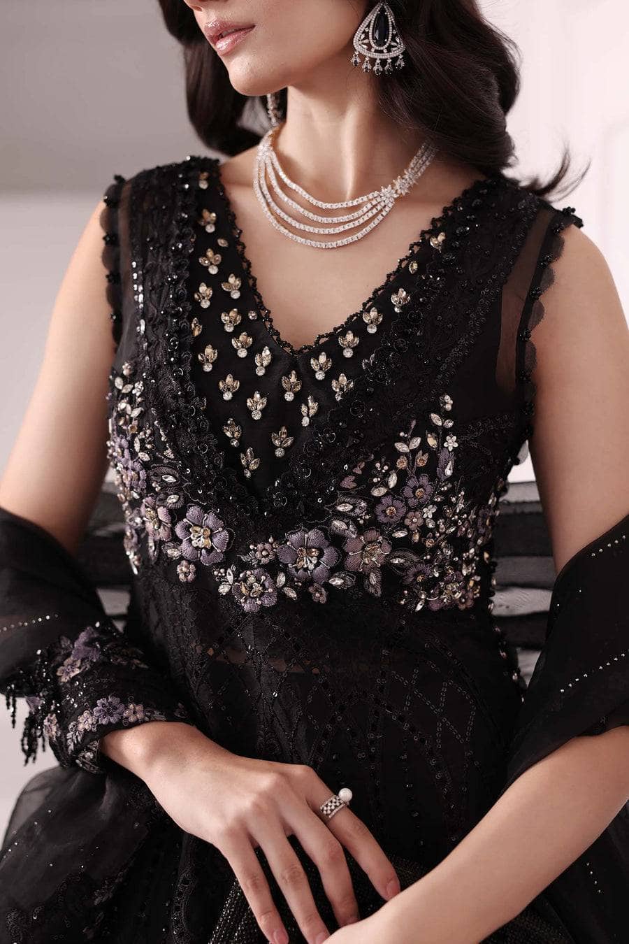 Restocked/Maria B Mbroidered 25/D 4/Black/Crystal Embedded