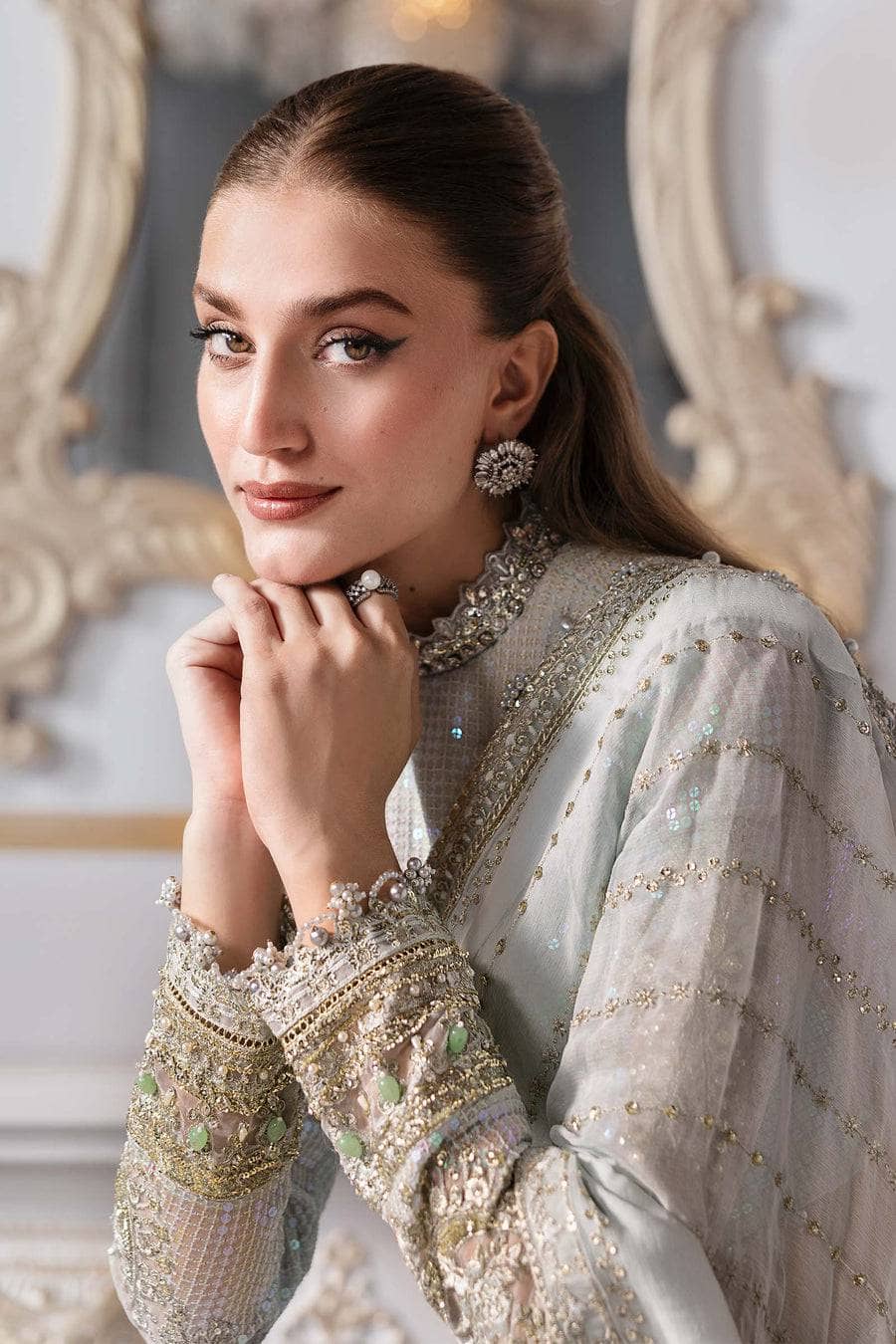 Restocked/Maria B Mbroidered 25/D 5/Ice Blue/Crystal Embedded