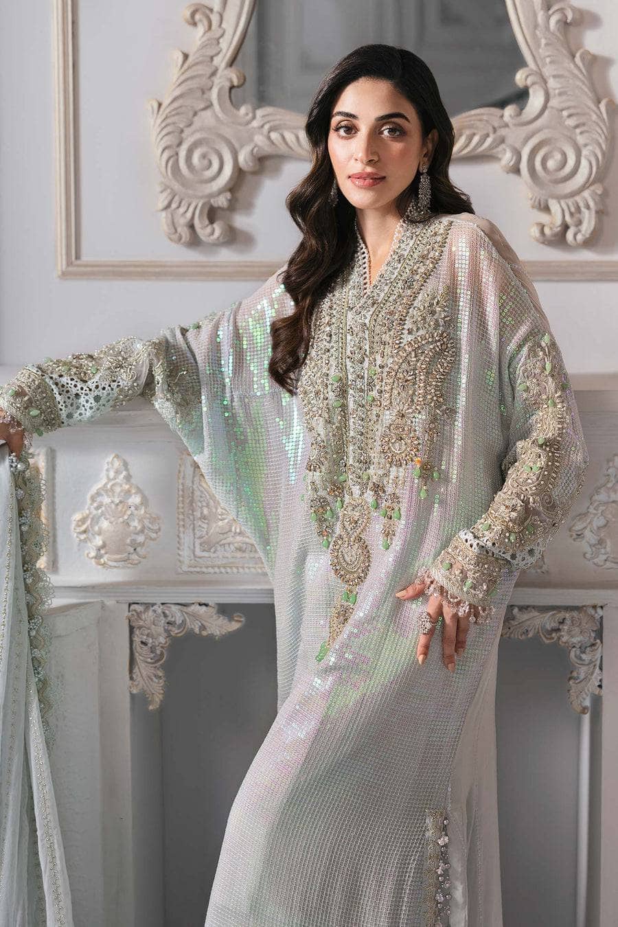 Restocked/Maria B Mbroidered 25/D 5/Ice Blue/Crystal Embedded
