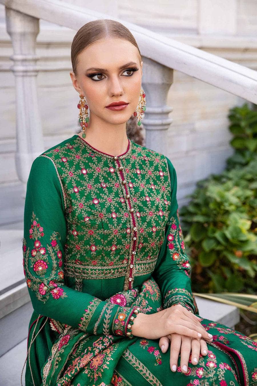 Maria b sateen Chiffon Pakistani Suit Restocked/Maria B Sateen/Mehendi Look/CST-811