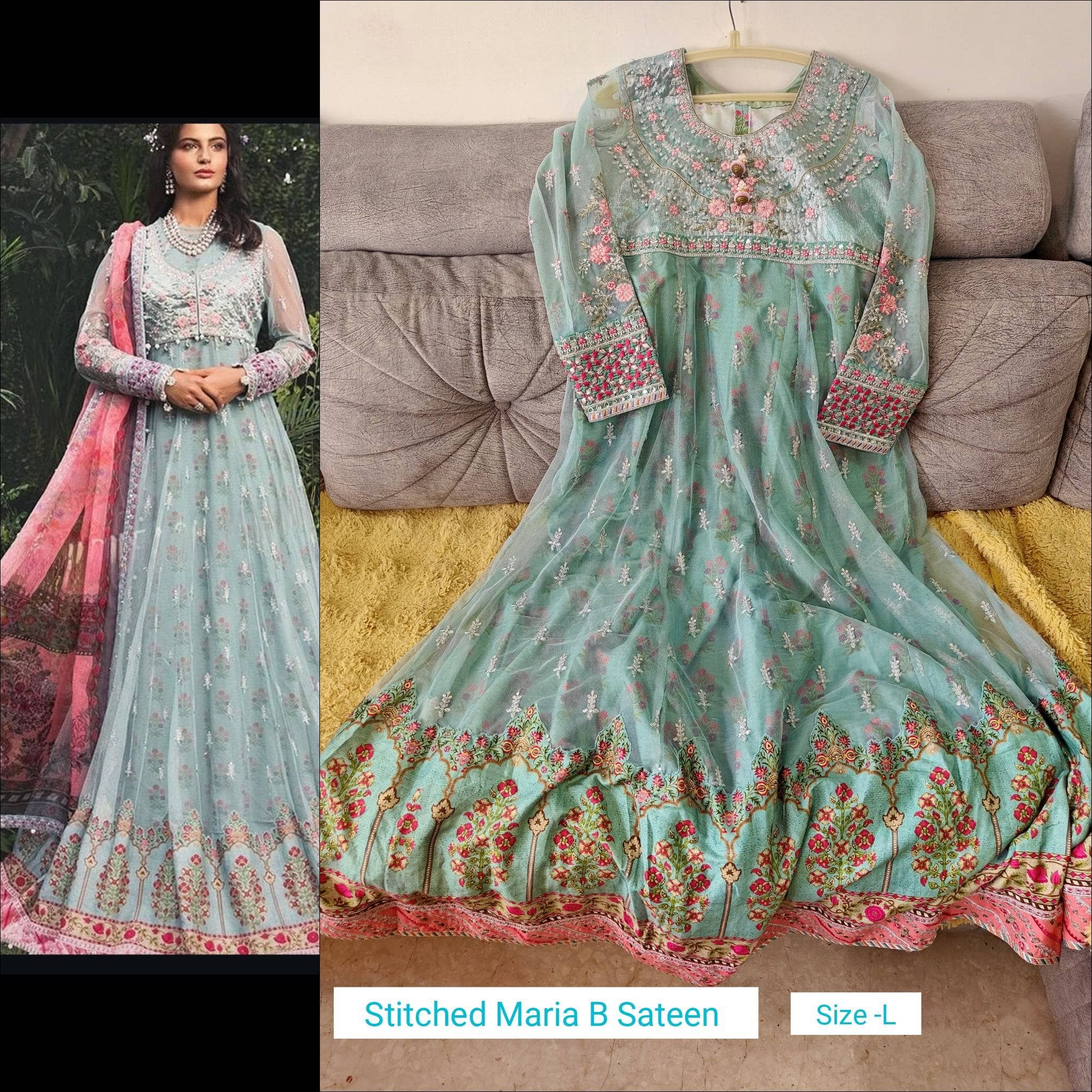 Stitched/Maria B Sateen/Large/CST-201-AZURE BLUE AND CANDY