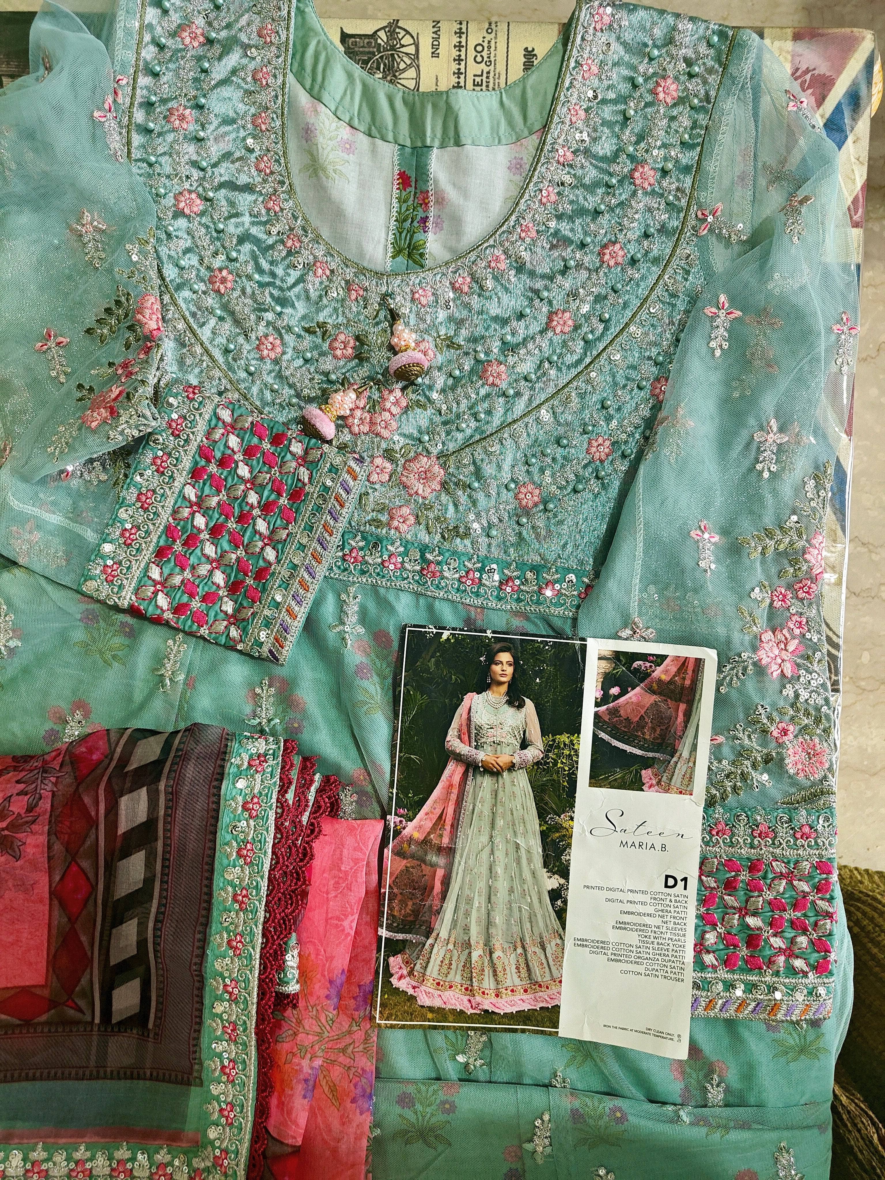 Stitched/Maria B Sateen/Large/CST-201-AZURE BLUE AND CANDY