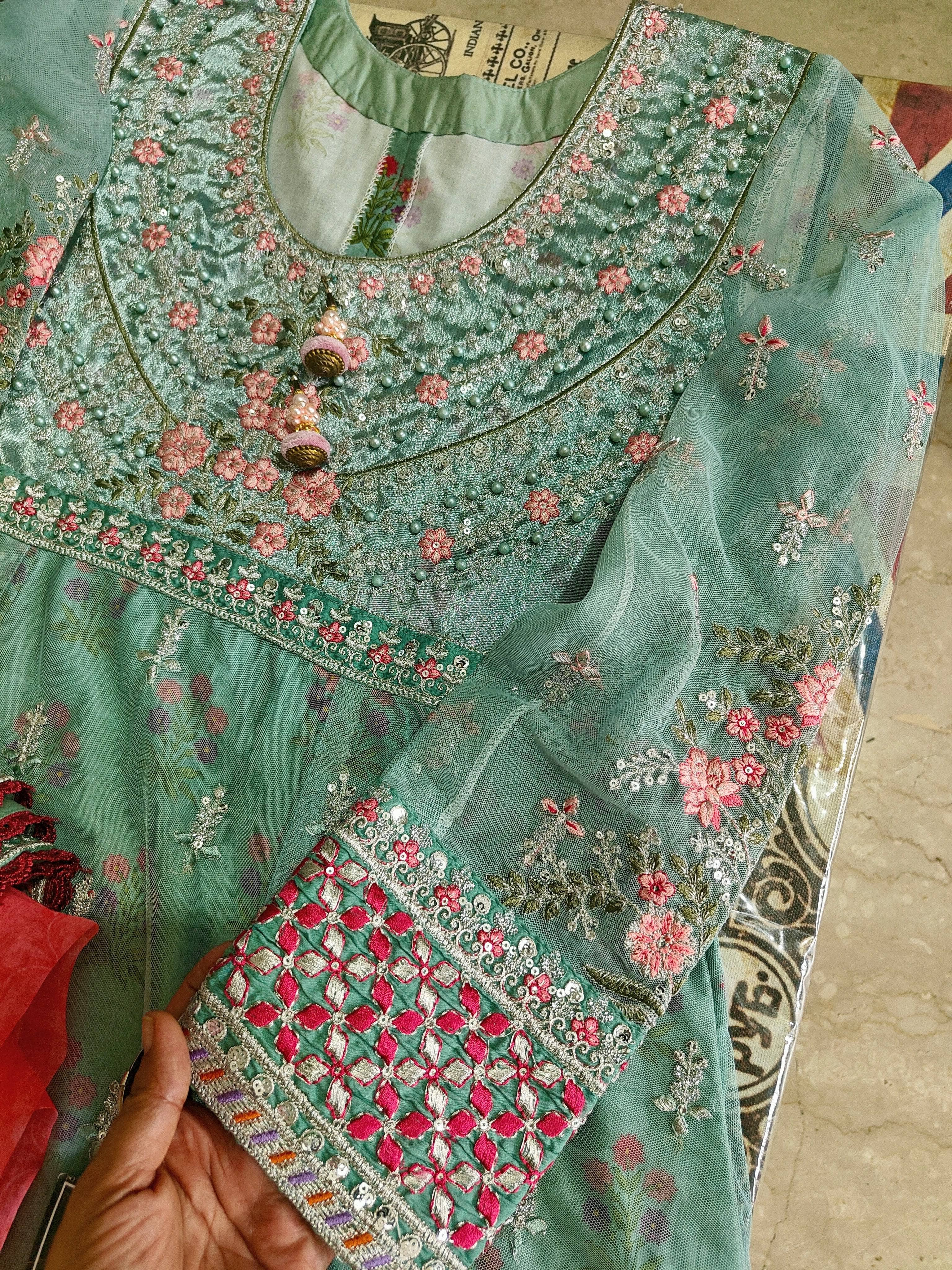 Stitched/Maria B Sateen/Large/CST-201-AZURE BLUE AND CANDY