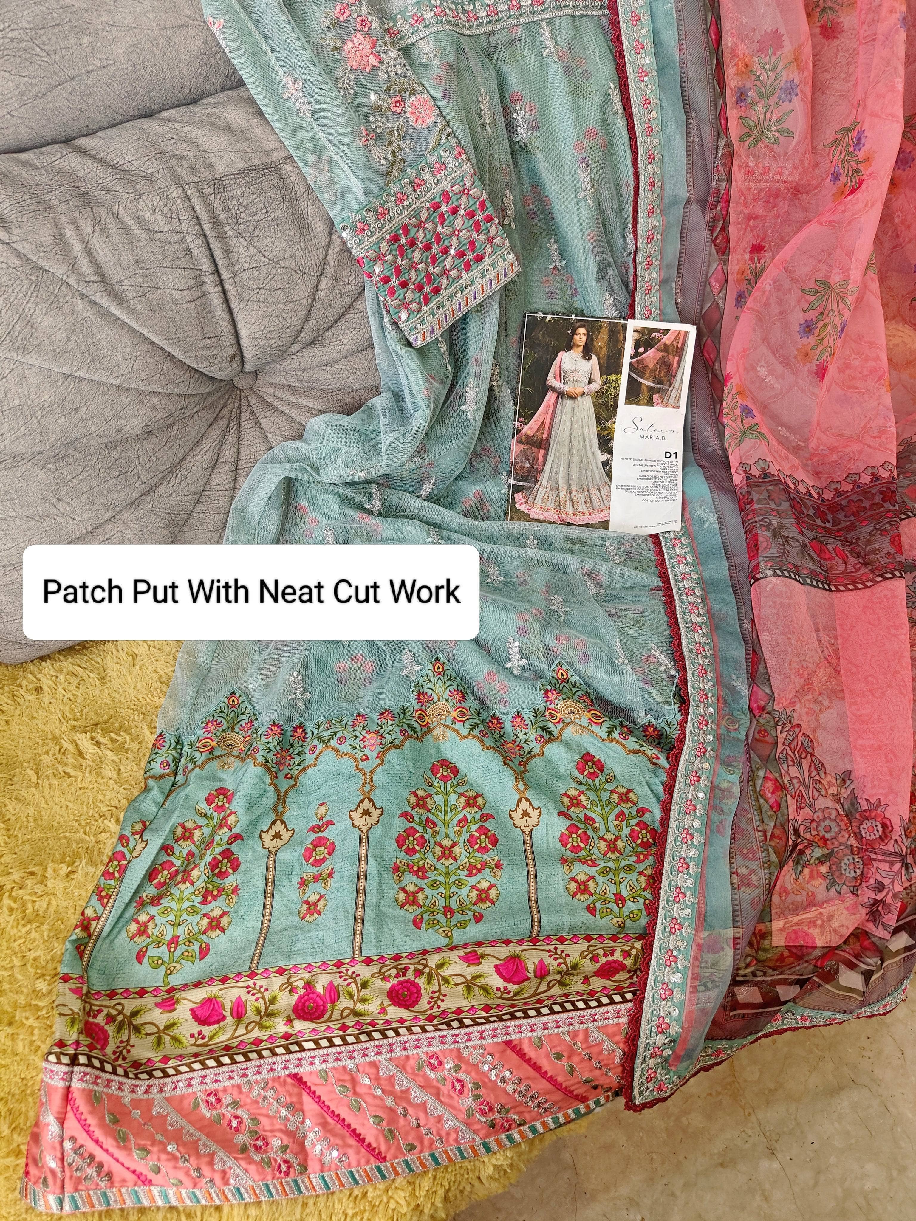 Stitched/Maria B Sateen/Large/CST-201-AZURE BLUE AND CANDY