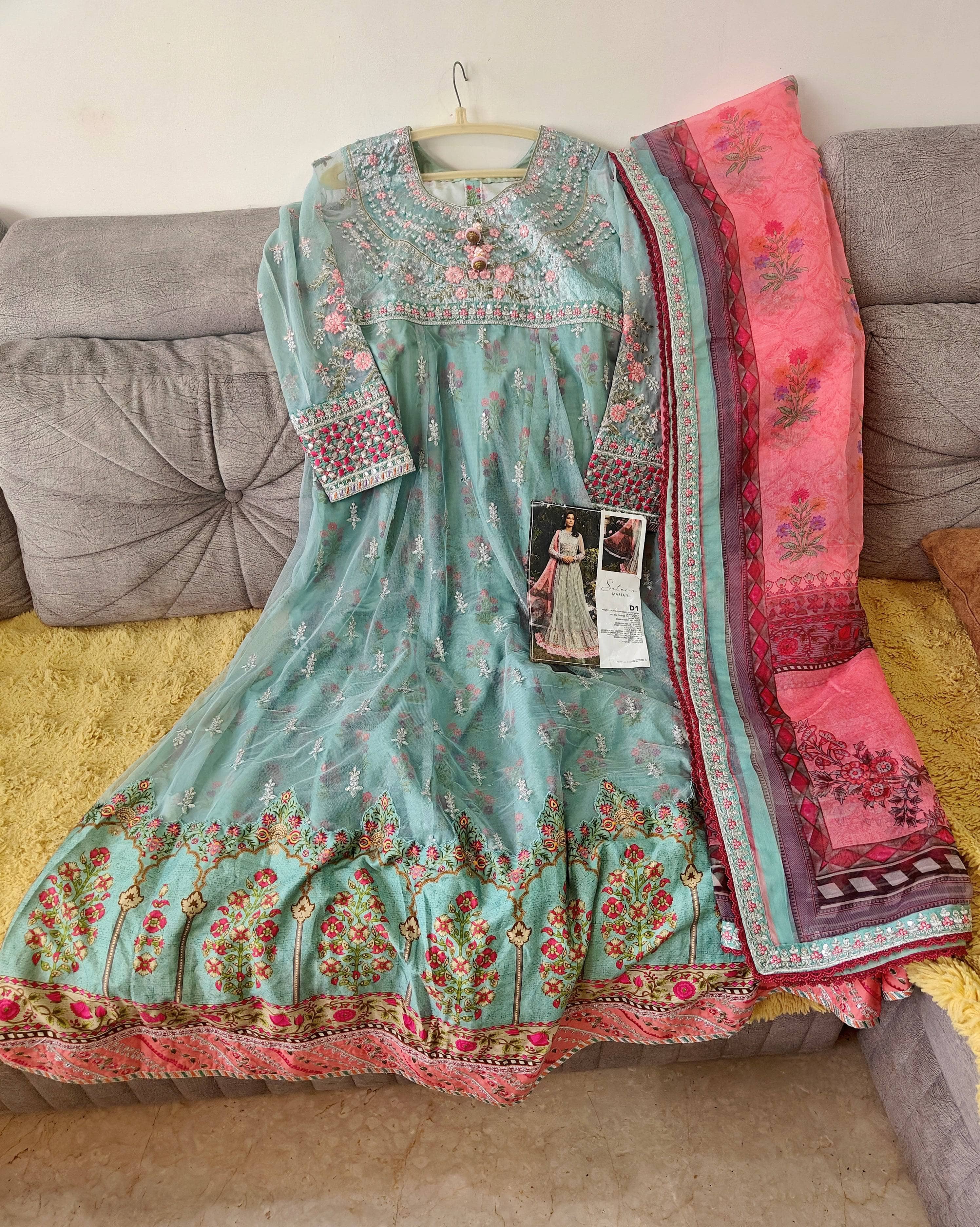 Stitched/Maria B Sateen/Large/CST-201-AZURE BLUE AND CANDY