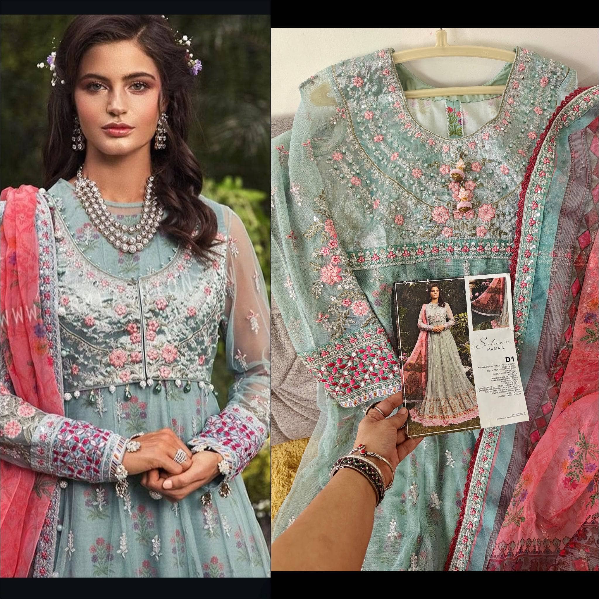 Stitched/Maria B Sateen/Large/CST-201-AZURE BLUE AND CANDY