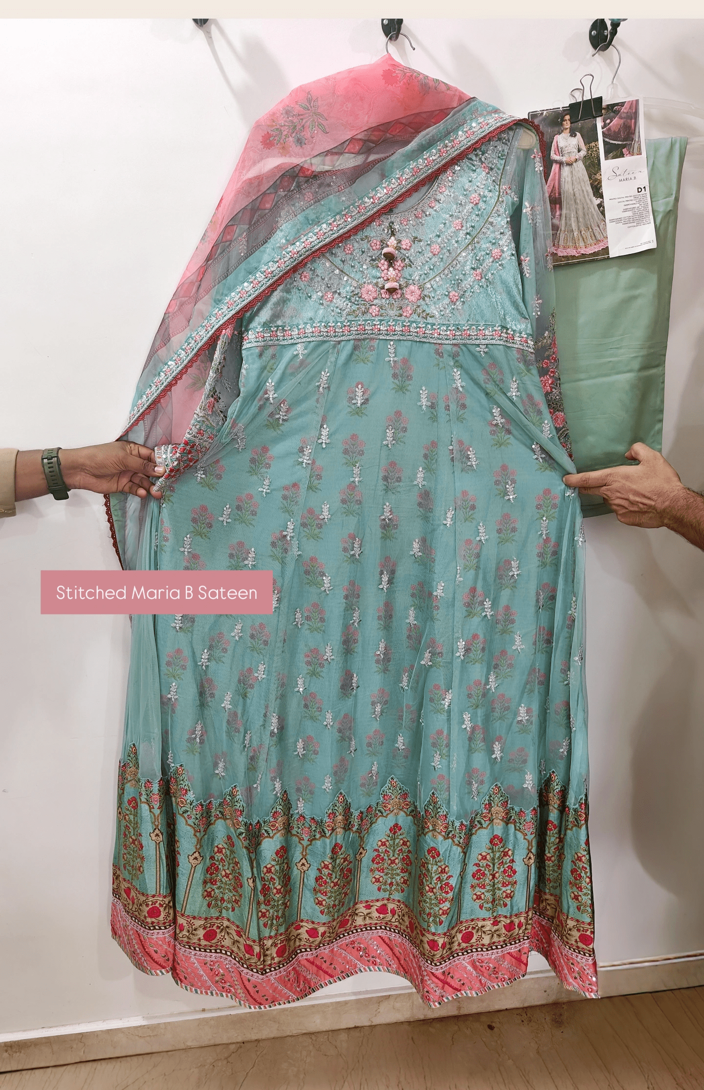 Stitched/Maria B Sateen/Large/CST-201-AZURE BLUE AND CANDY