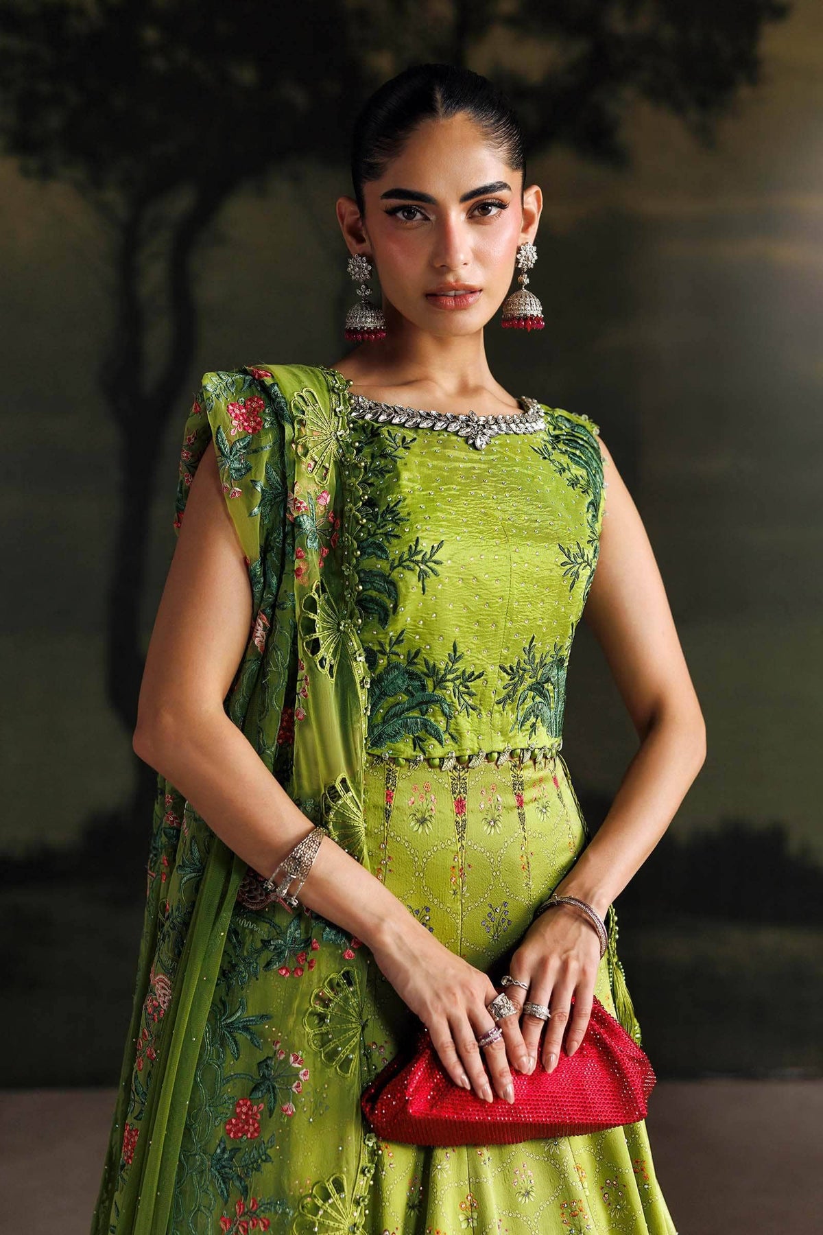 Maria B Soiree Luxury Formals 26/Raw Silk Suit/Peridot Green