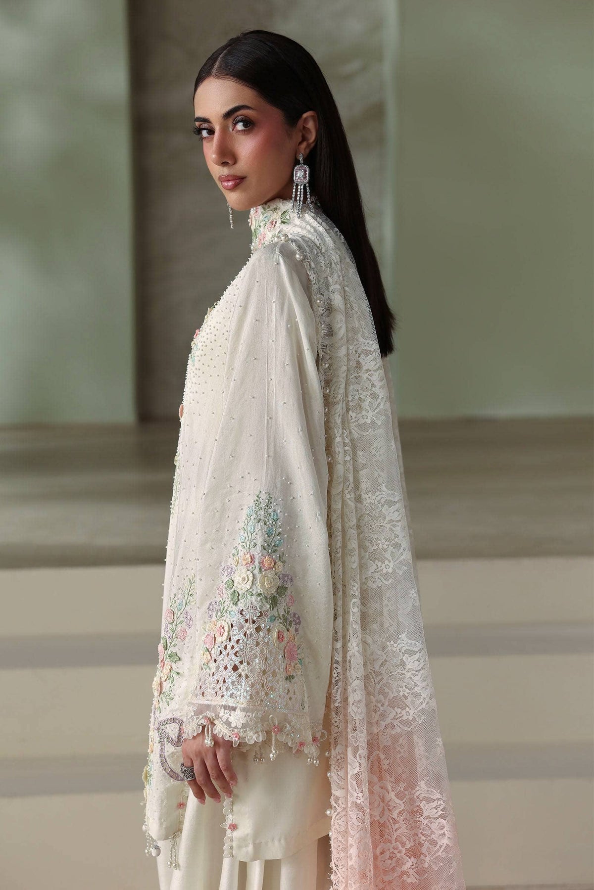 Maria B Soiree Luxury Formals 26/Tusser Silk Suit/Off White