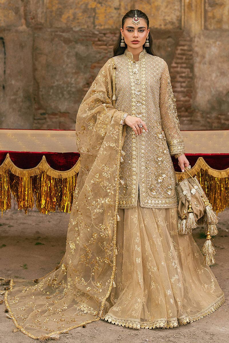 Mohsin Naveed Ranjha Chiffon Pakistani Suit Mohsin Naveed Ranjha 25/Makhfi/Shaadi Collection/Gold/Roshni
