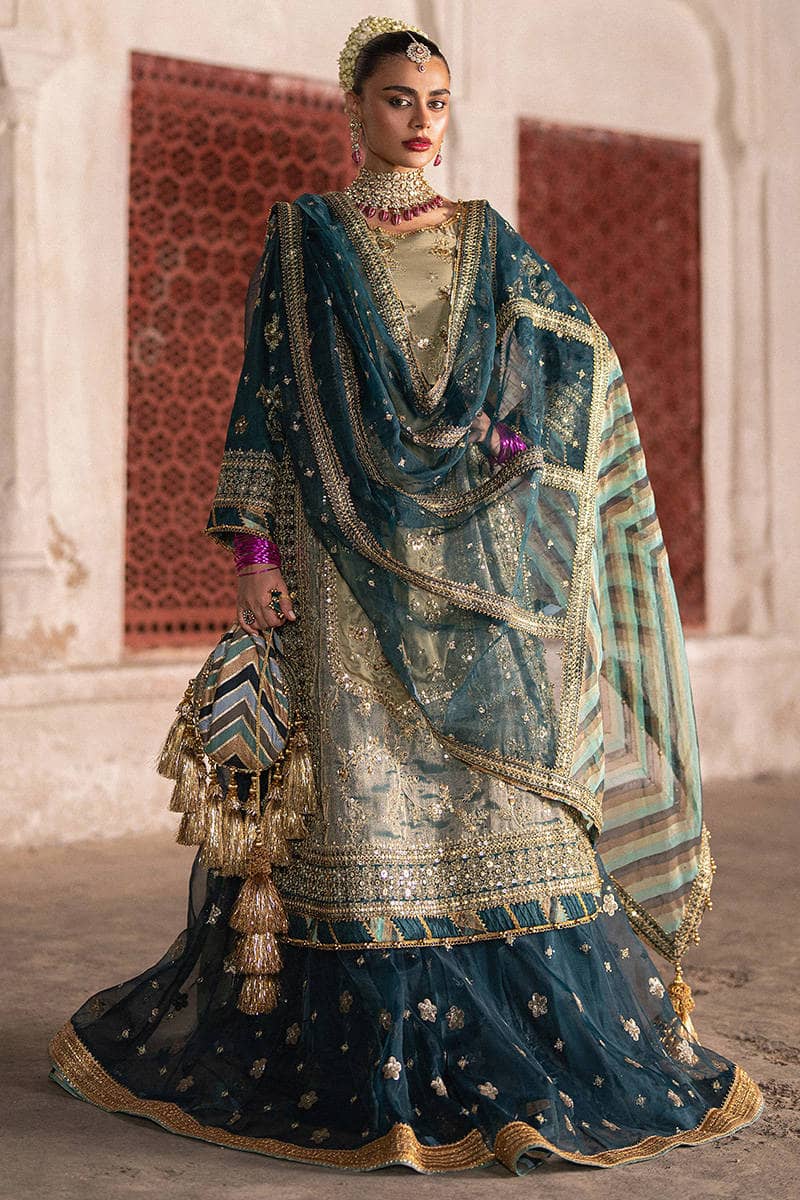 Mohsin Naveed Ranjha Chiffon Pakistani Suit Mohsin Naveed Ranjha 25/Makhfi/Shaadi Collection/Teal Blue/Lehar