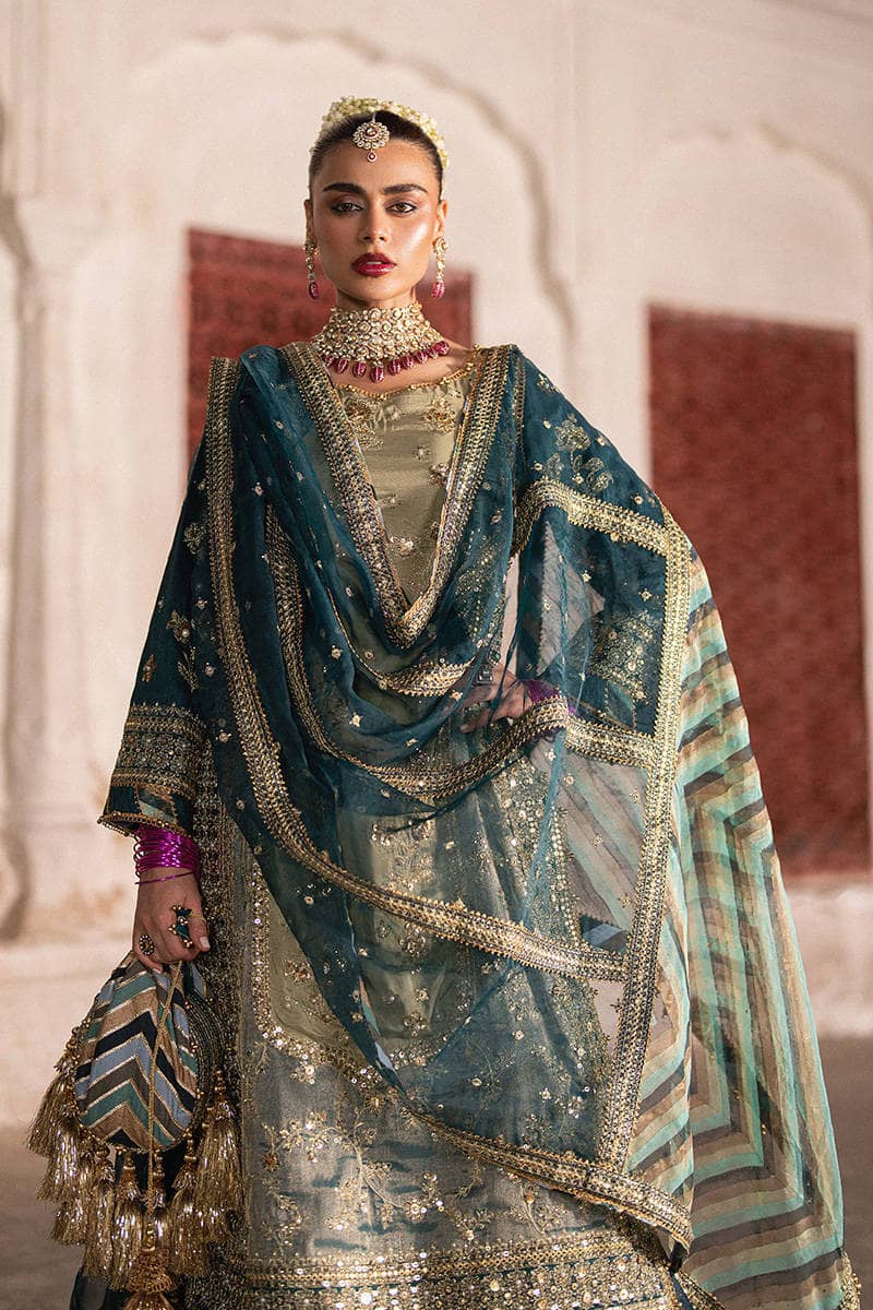 Mohsin Naveed Ranjha Chiffon Pakistani Suit Mohsin Naveed Ranjha 25/Makhfi/Shaadi Collection/Teal Blue/Lehar