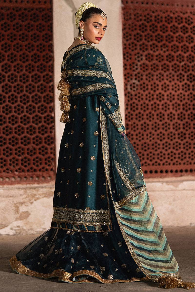 Mohsin Naveed Ranjha Chiffon Pakistani Suit Mohsin Naveed Ranjha 25/Makhfi/Shaadi Collection/Teal Blue/Lehar