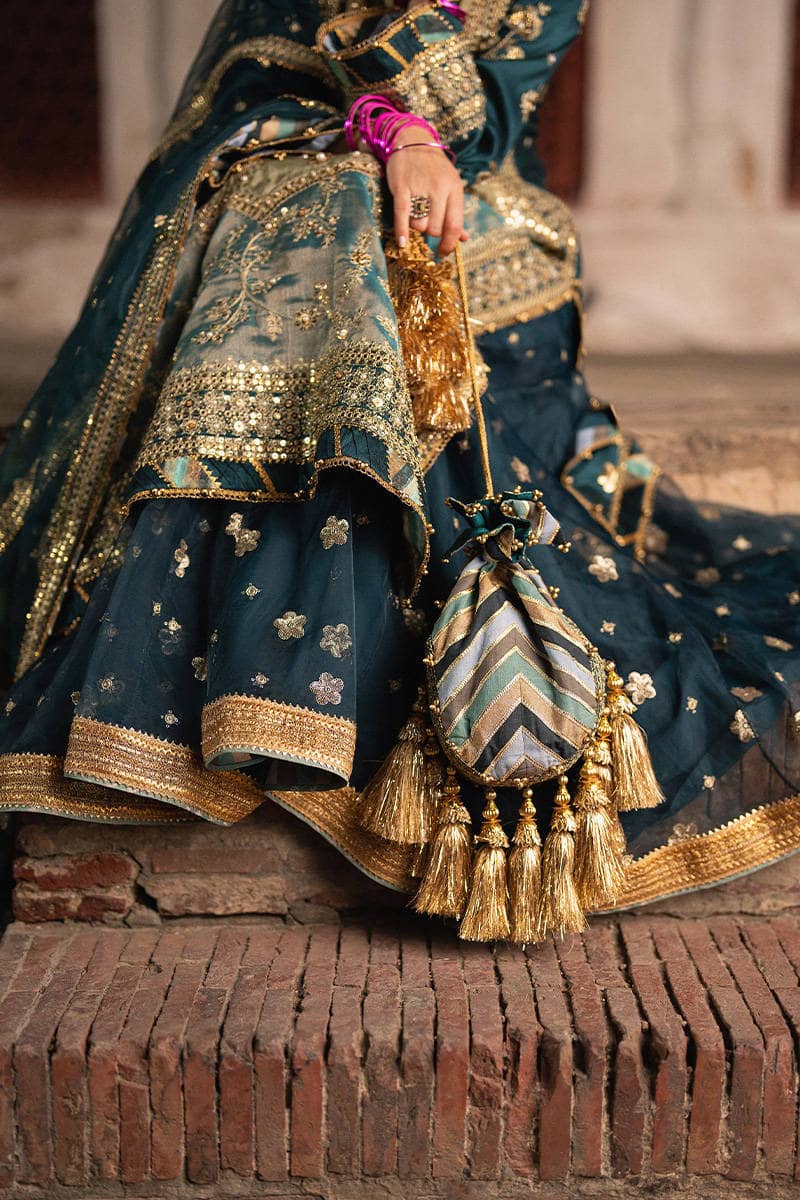 Mohsin Naveed Ranjha Chiffon Pakistani Suit Mohsin Naveed Ranjha 25/Makhfi/Shaadi Collection/Teal Blue/Lehar