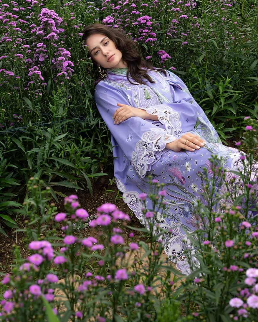 Mushq Hemline 26/Daisy Reverie/Light Purple/Silk Dupatta