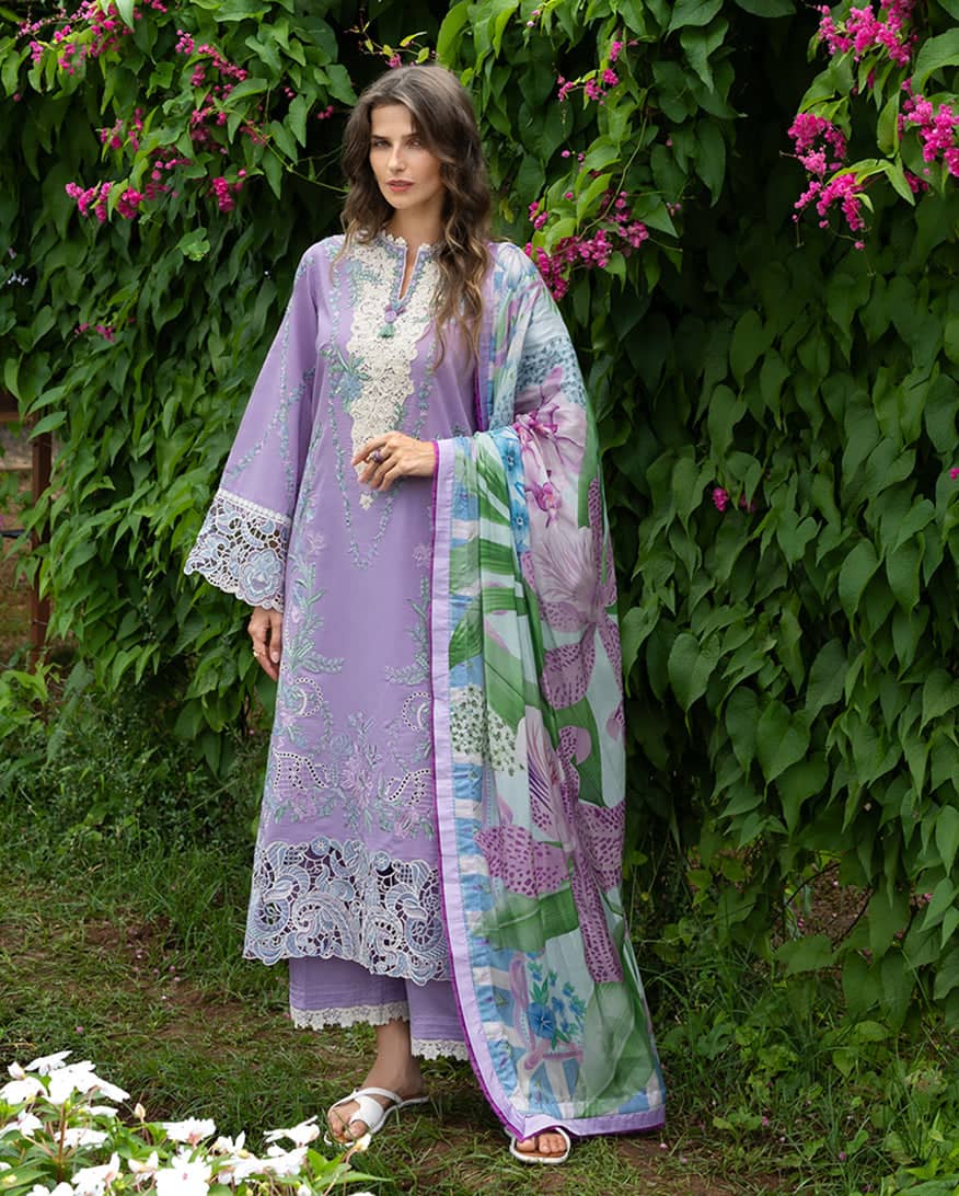 Mushq Hemline 26/Dewdrop Dance/Silk Dupatta/Lilac