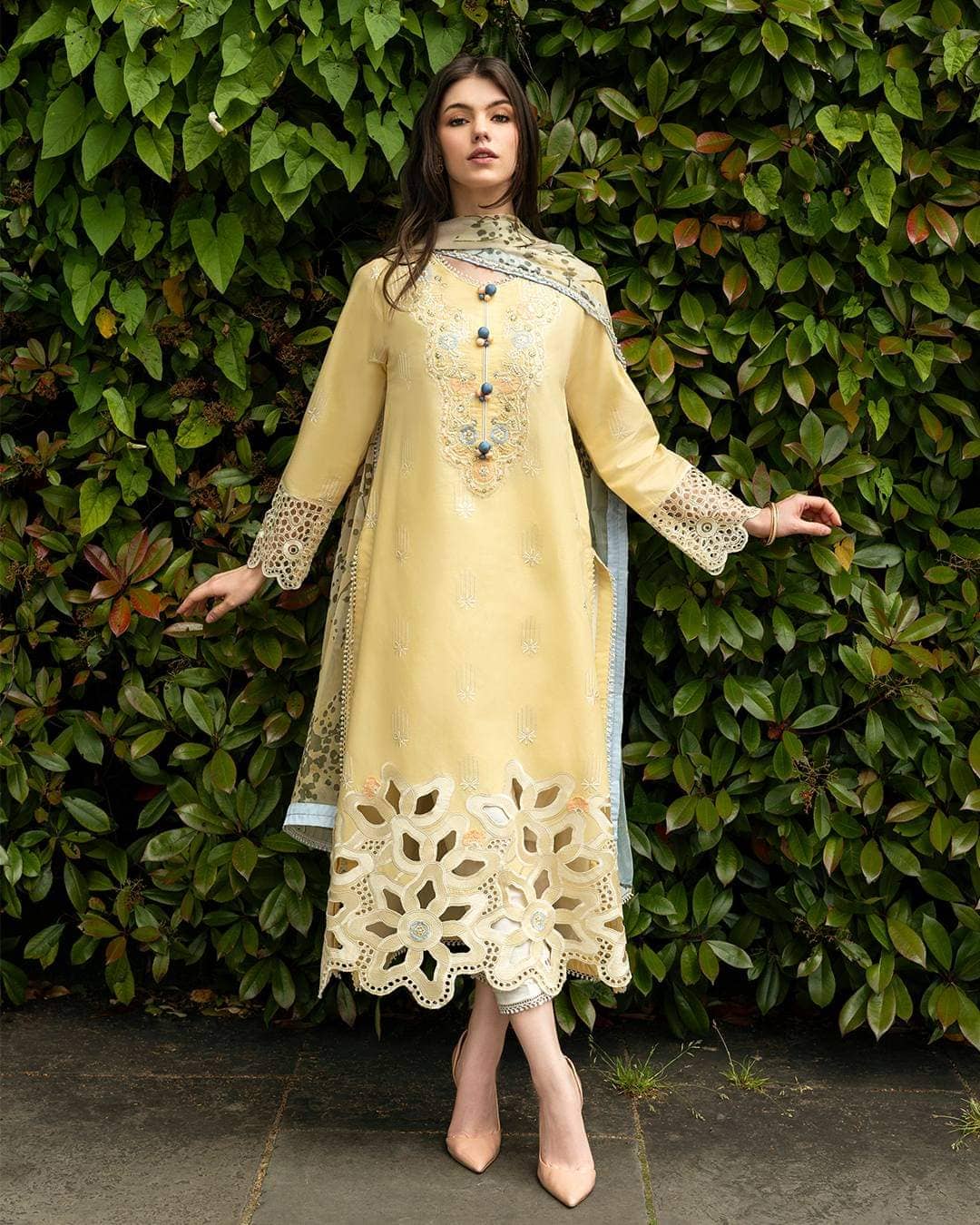 Mushq Hemline Lawn Pakistani Suit Restocked/Hemline Odyssey by Mushq/Sunset Sway
