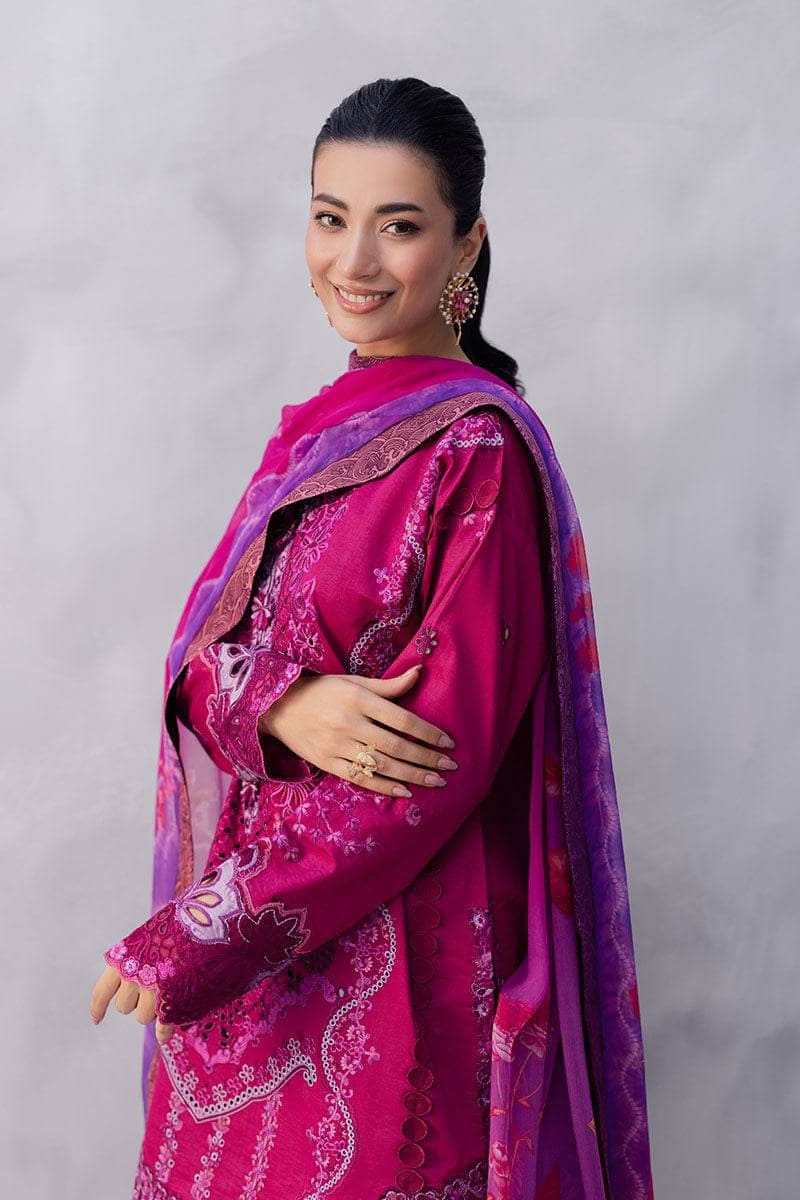 Restocked/Mushq Manaram Lawn 25/Dreamy Whirl/Fuchsia Pink