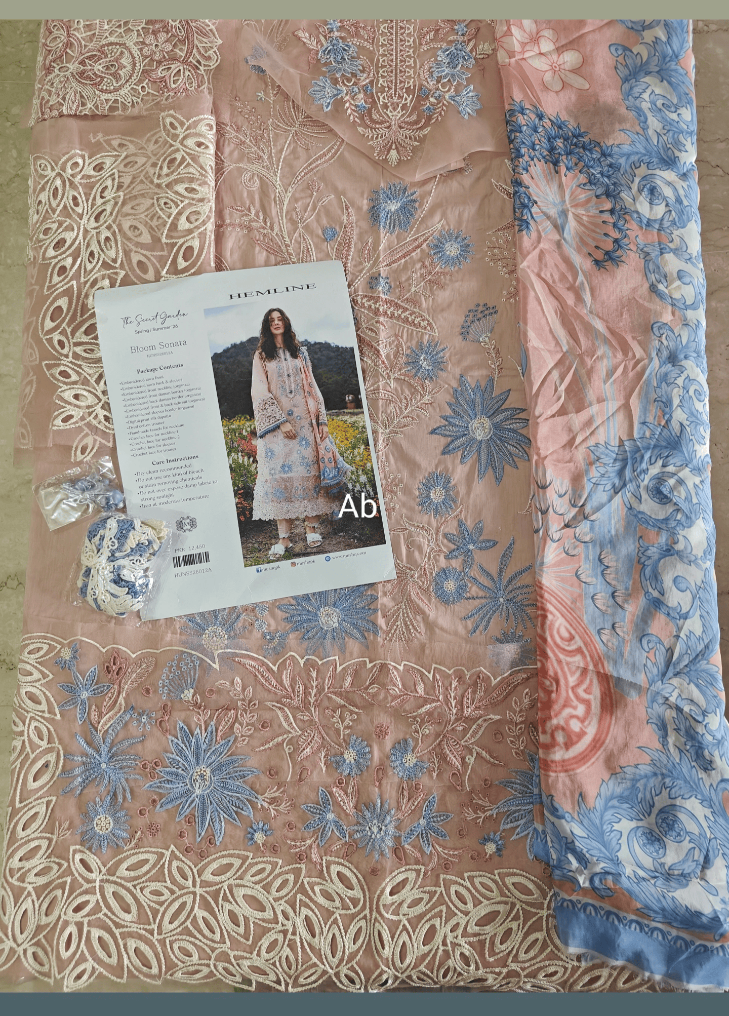 Hot🔥Seller/Open Pic/Hot 🔥 Seller/Mushq Hemline 26/Bloom Sonata/Silk Dupatta/Peach Pink