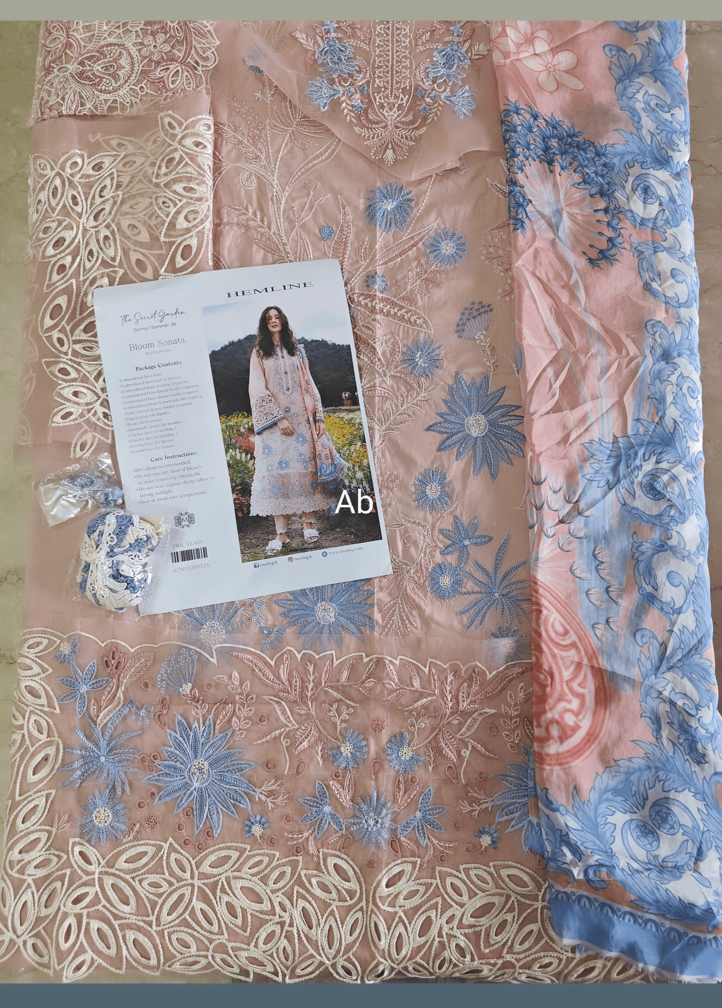 Hot🔥Seller/Open Pic/Hot 🔥 Seller/Mushq Hemline 26/Bloom Sonata/Silk Dupatta/Peach Pink