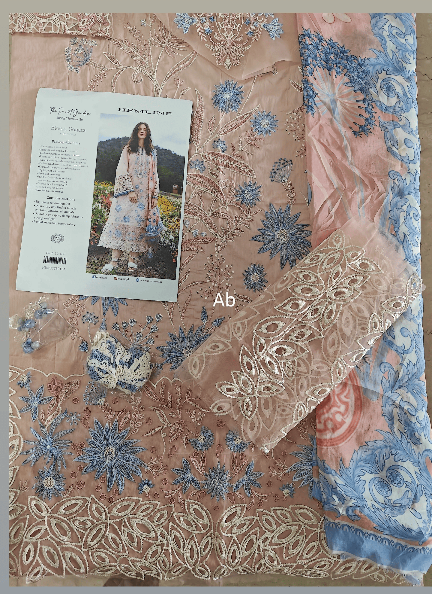 Hot🔥Seller/Open Pic/Hot 🔥 Seller/Mushq Hemline 26/Bloom Sonata/Silk Dupatta/Peach Pink