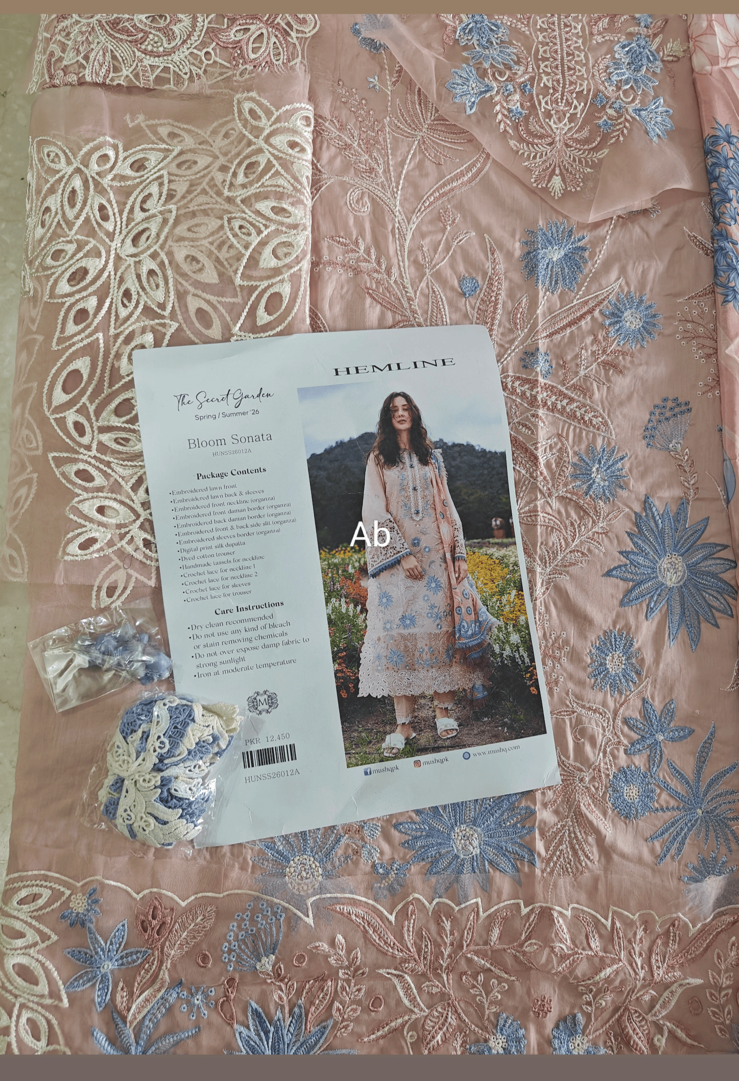 Hot🔥Seller/Open Pic/Hot 🔥 Seller/Mushq Hemline 26/Bloom Sonata/Silk Dupatta/Peach Pink