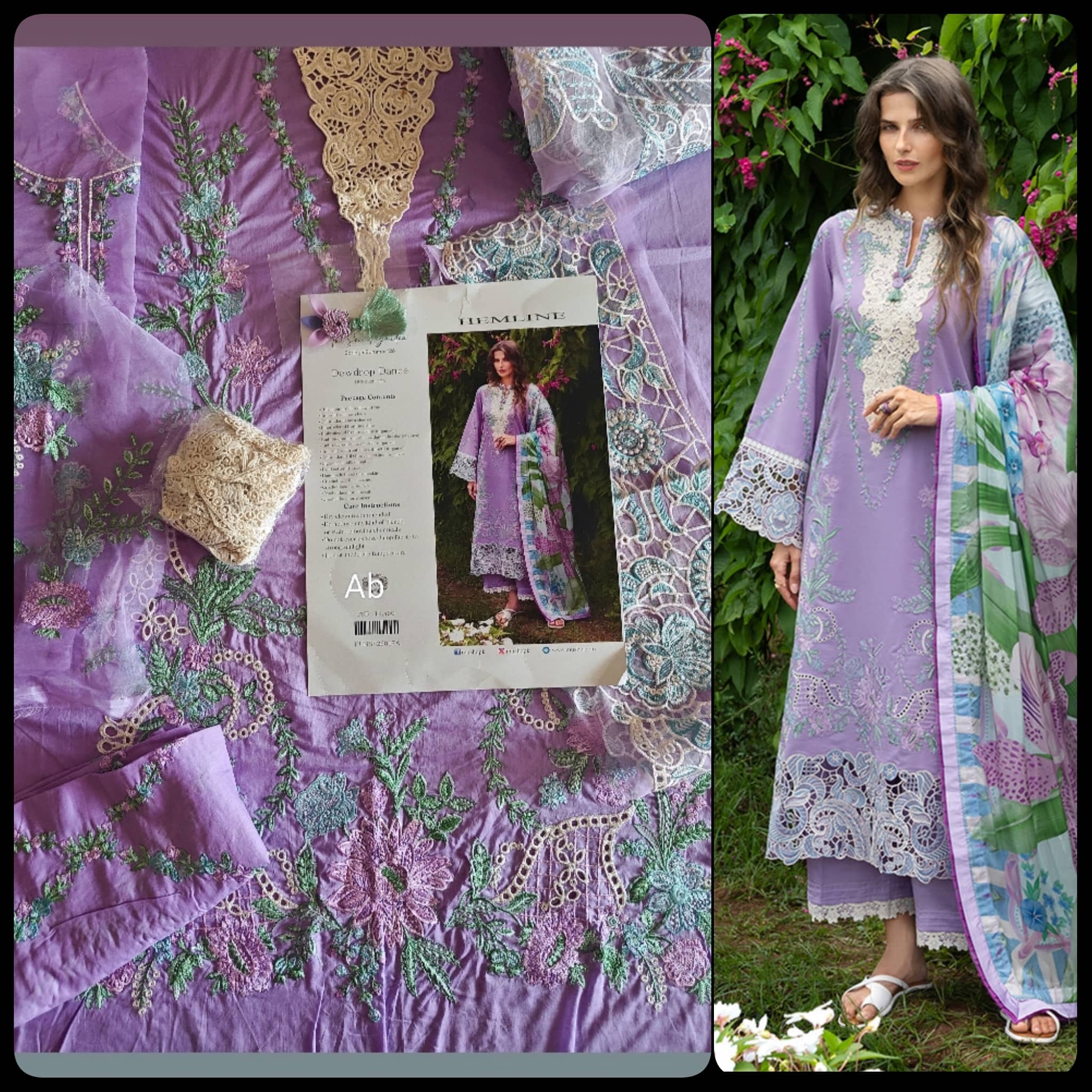 Open Pic/Mushq Hemline 26/Dewdrop Dance/Silk Dupatta/Lilac