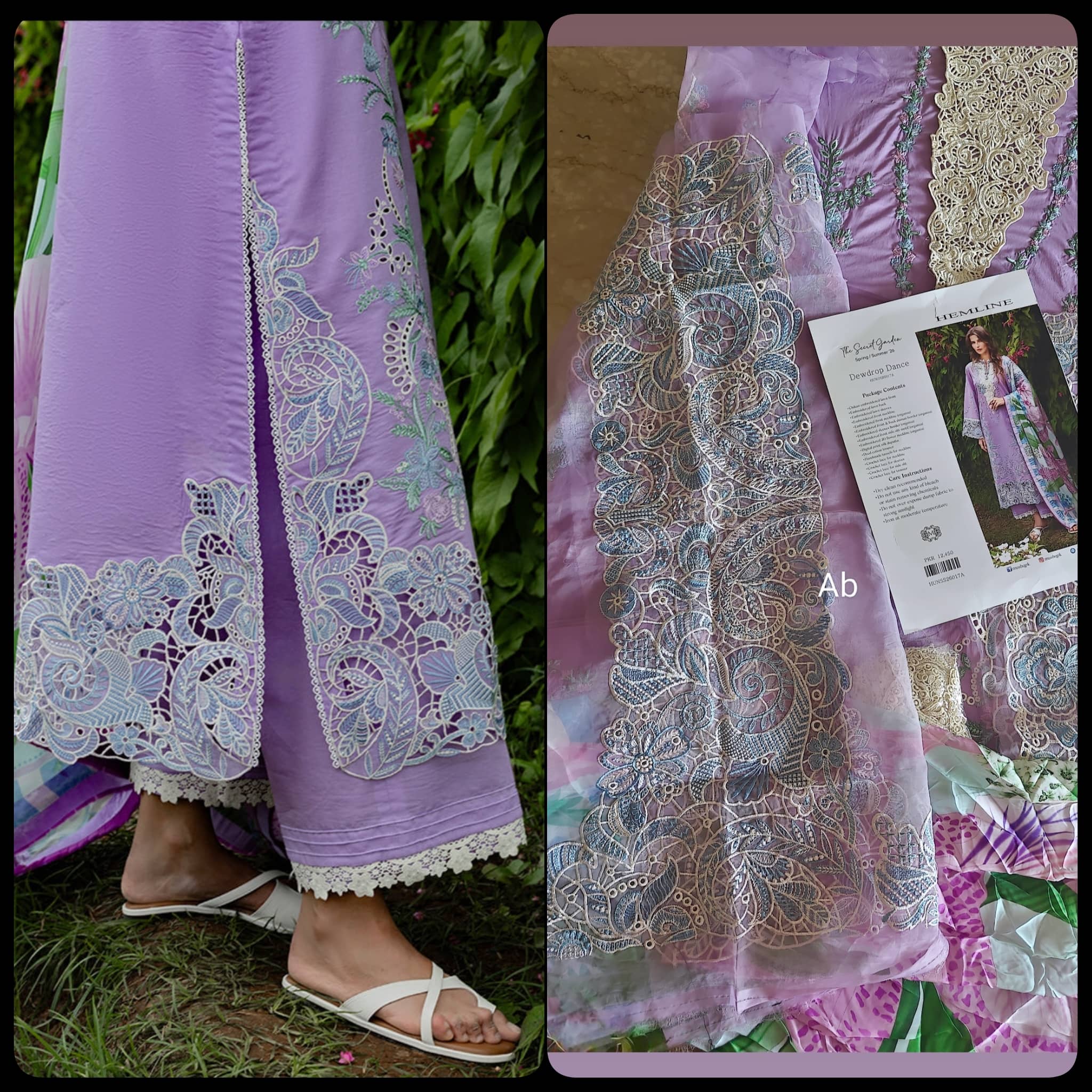 Open Pic/Mushq Hemline 26/Dewdrop Dance/Silk Dupatta/Lilac