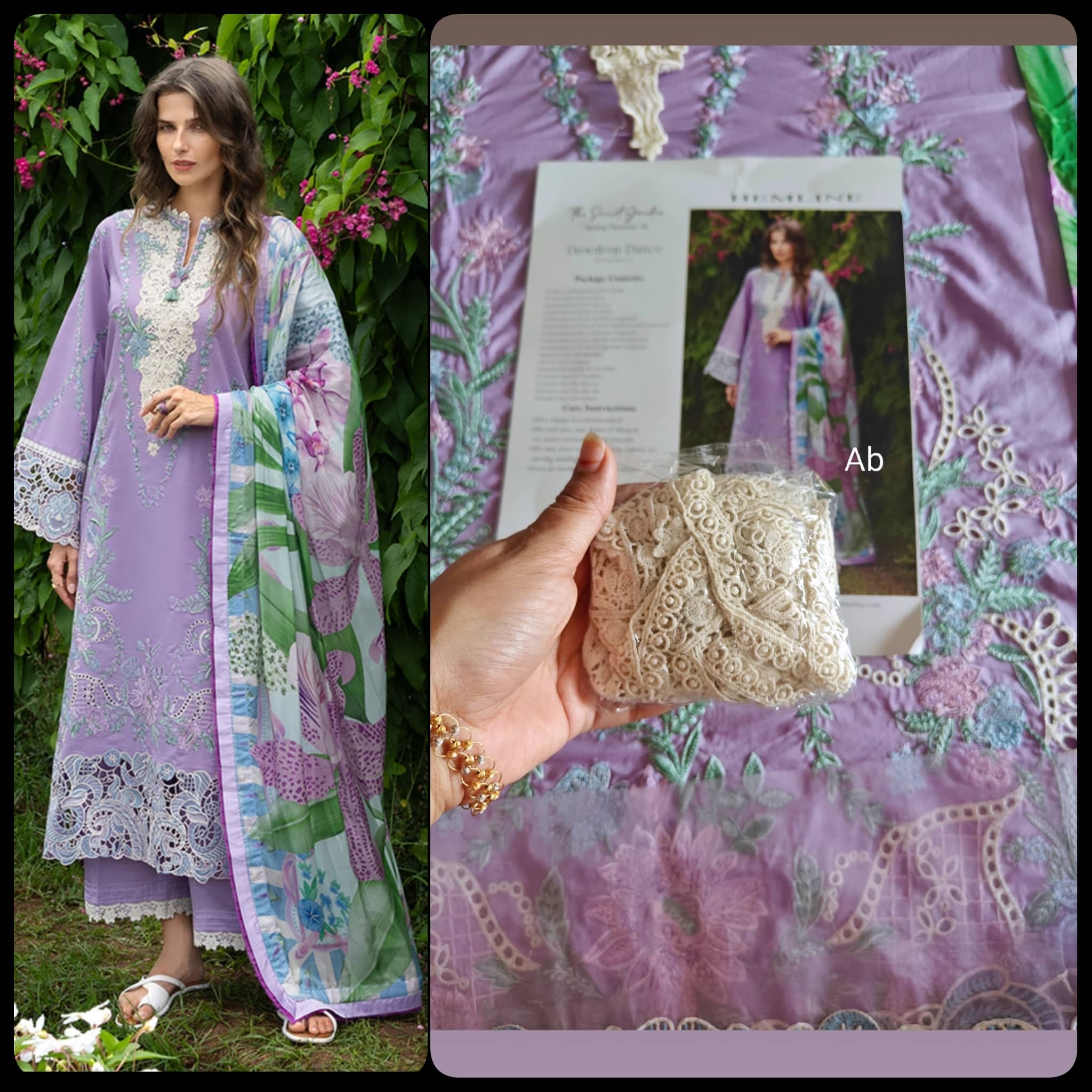 Open Pic/Mushq Hemline 26/Dewdrop Dance/Silk Dupatta/Lilac