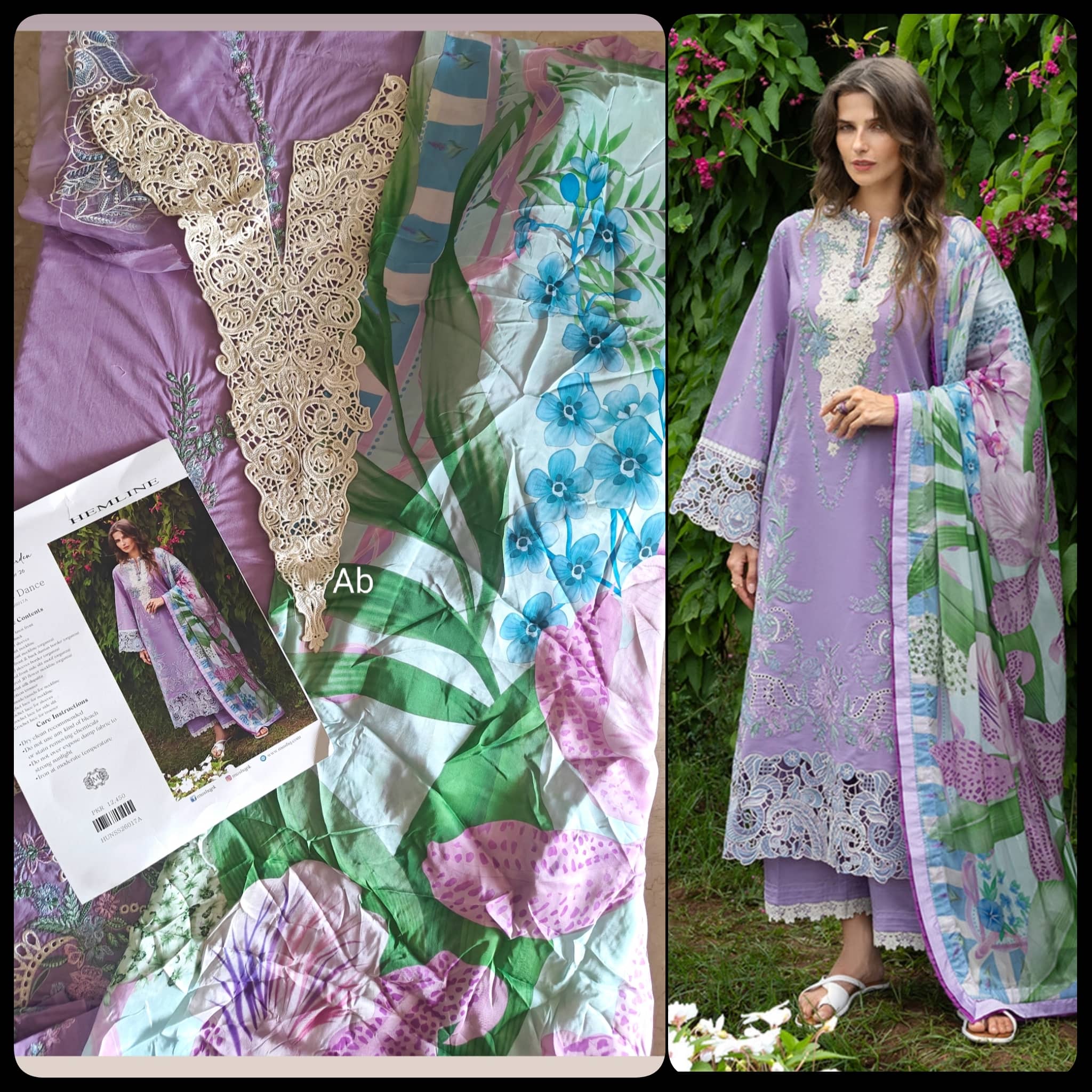 Open Pic/Mushq Hemline 26/Dewdrop Dance/Silk Dupatta/Lilac