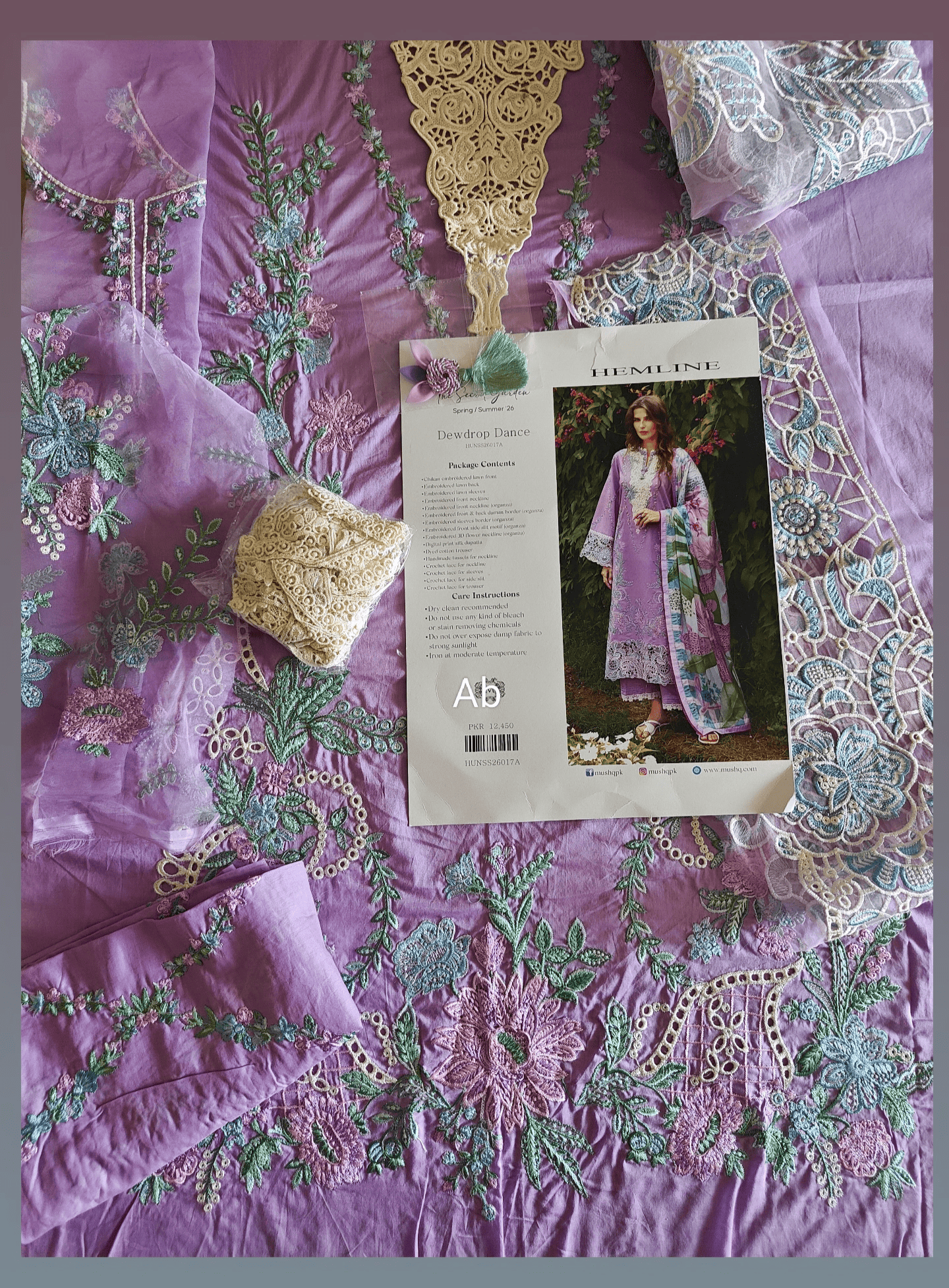Open Pic/Mushq Hemline 26/Dewdrop Dance/Silk Dupatta/Lilac