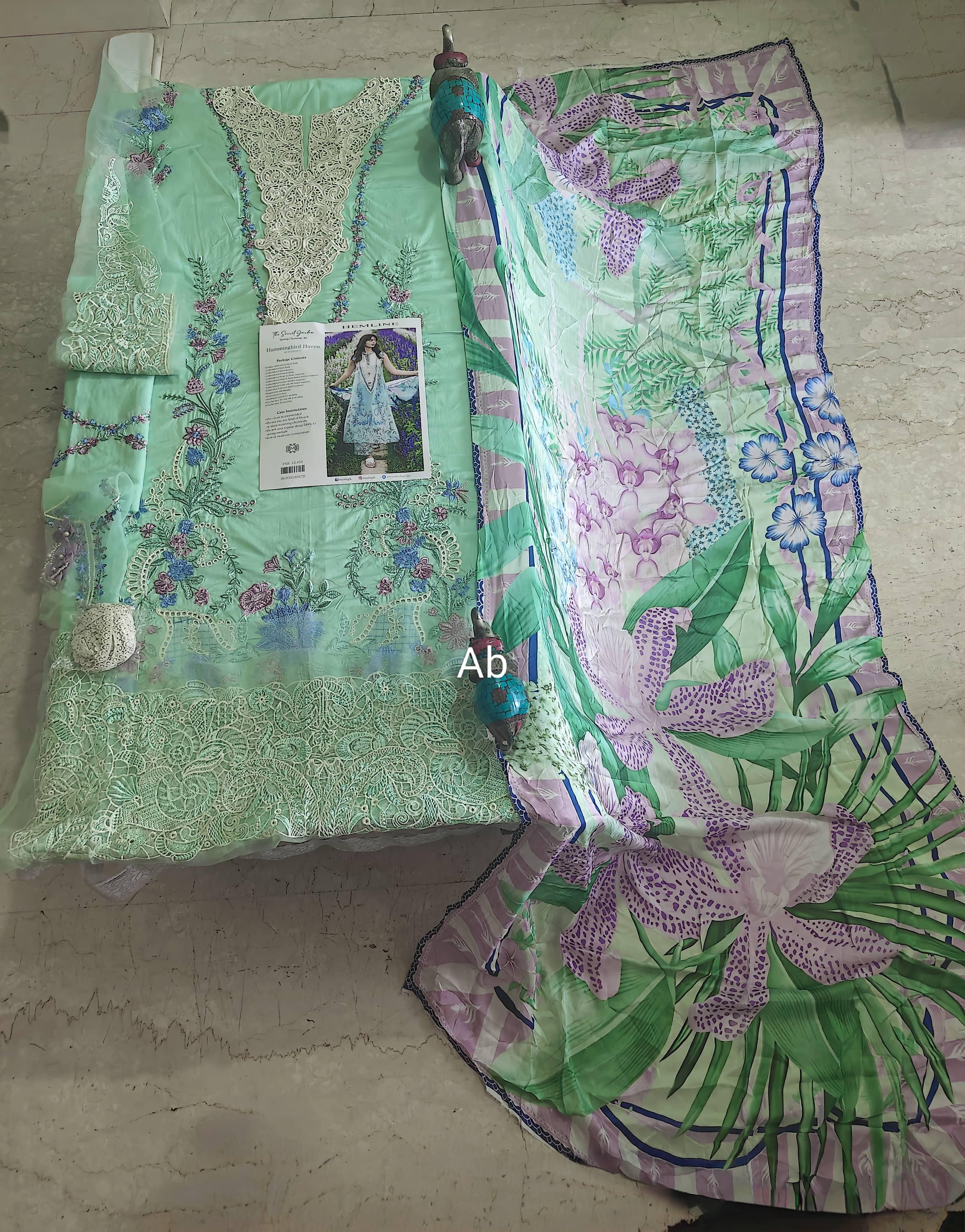 Open Pic/Mushq Hemline 26/Hummingbird Haven/Silk Dupatta/Mint Green
