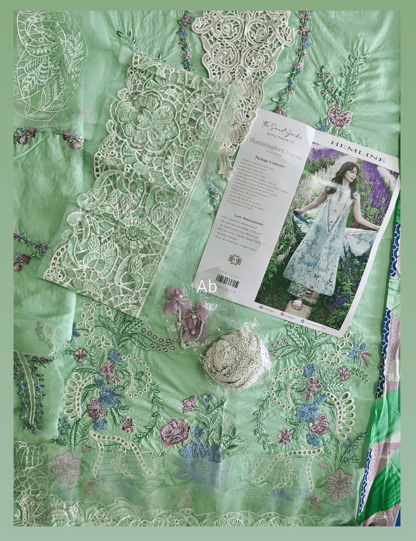 Open Pic/Mushq Hemline 26/Hummingbird Haven/Silk Dupatta/Mint Green