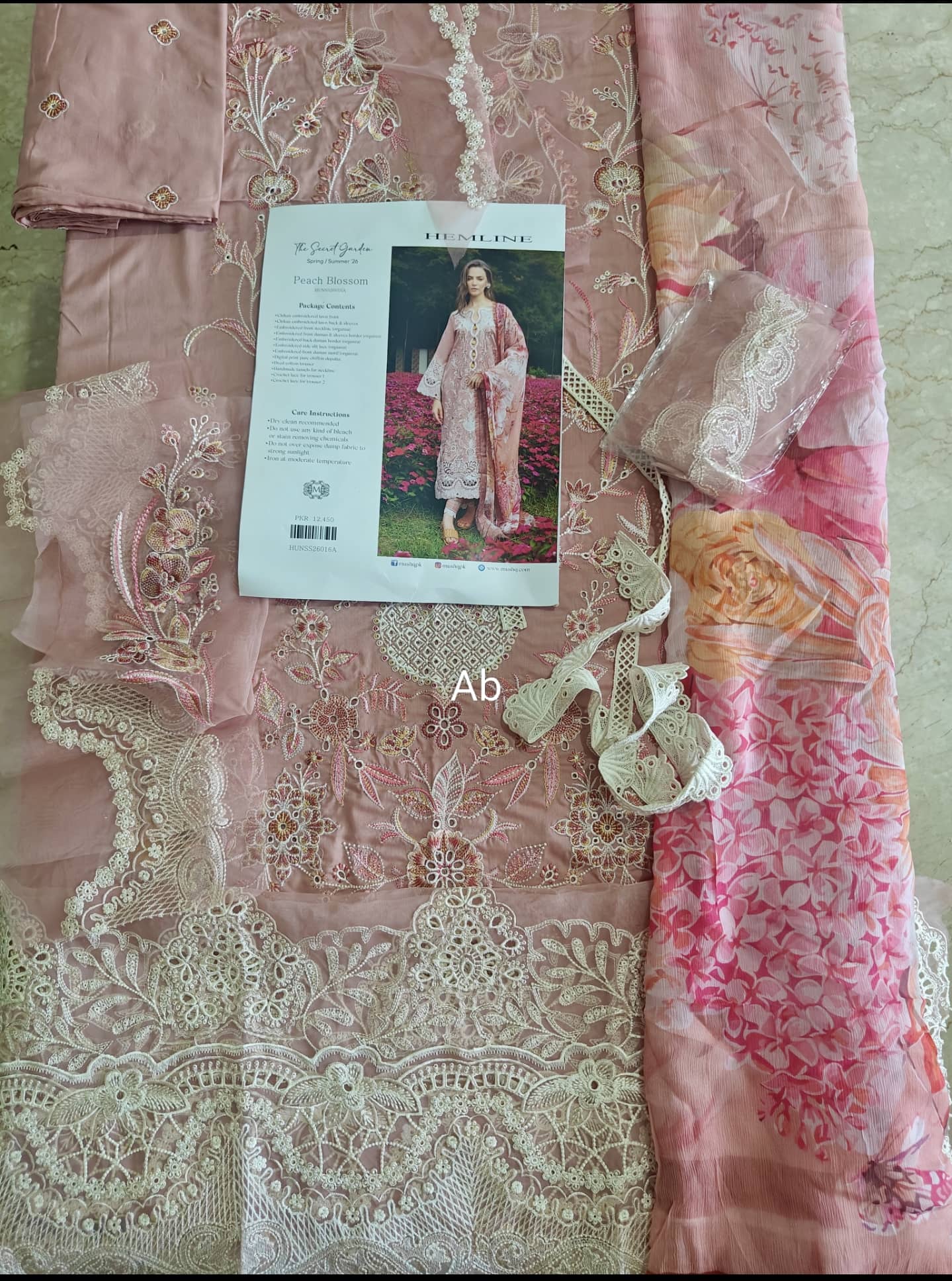 Open Pic/Mushq Hemline 26/Peach Blossom/Peach/Chiffon Dupatta