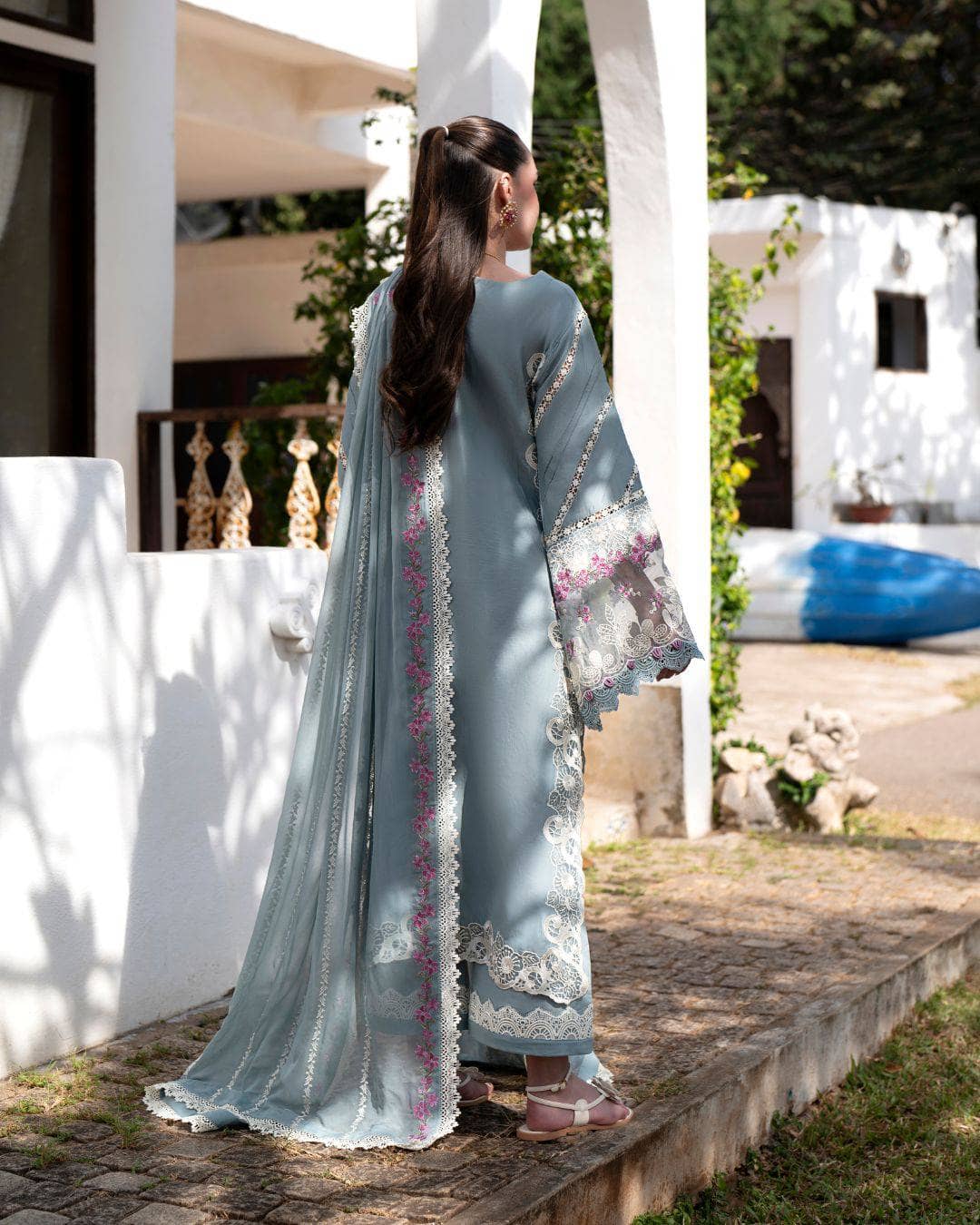 Afsana Lawn by Nofha Official/Aquamarine/Silk Dupatta