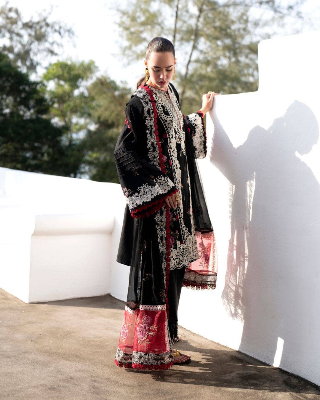 Restocked/Afsana Lawn by Nofha Official/Charlotte/Embroidered Chiffon Dupatta