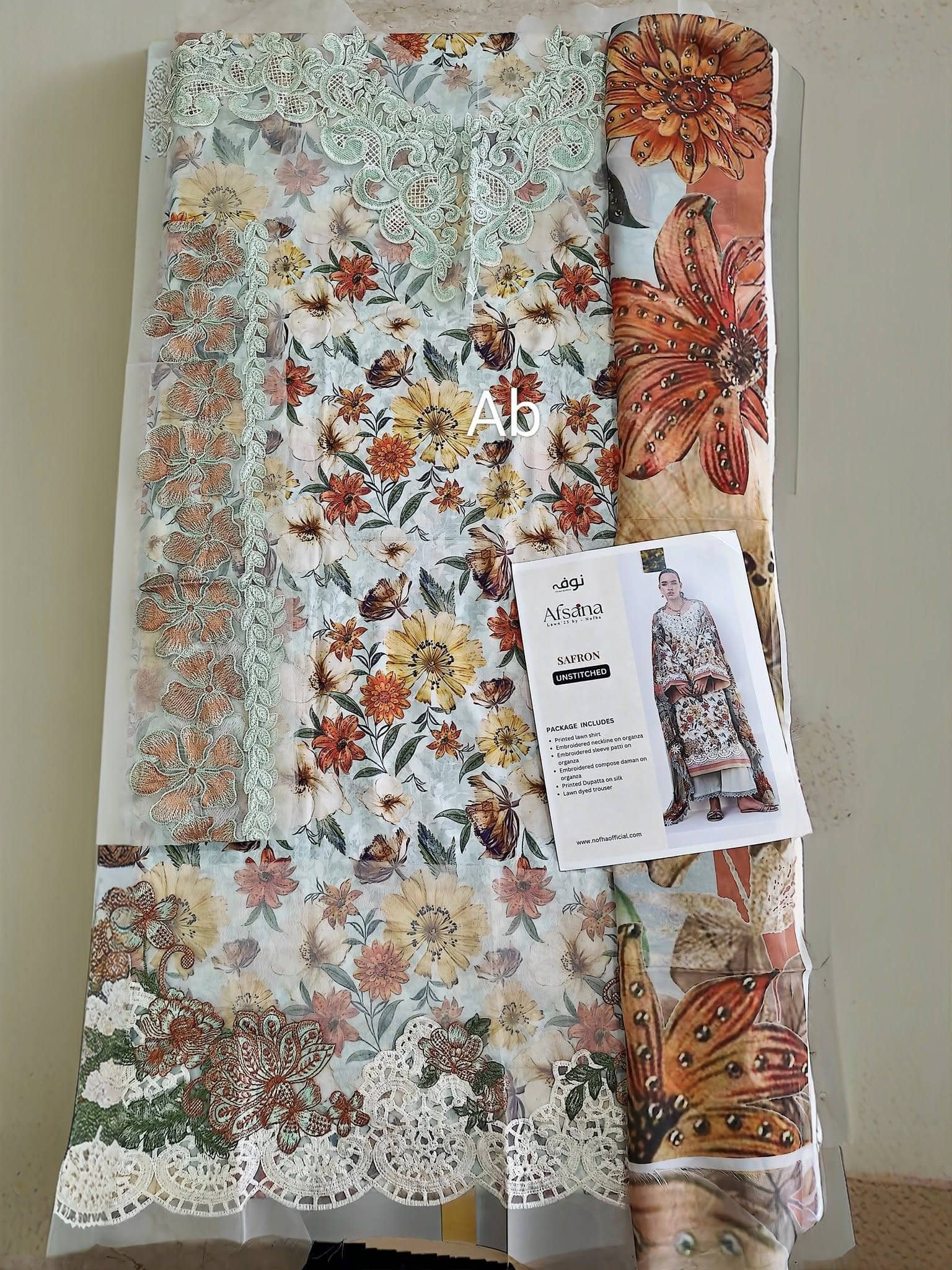 Nofha Official open pics Open Pic/Afsana Lawn by Nofha Official/Pearls/Silk Dupatta