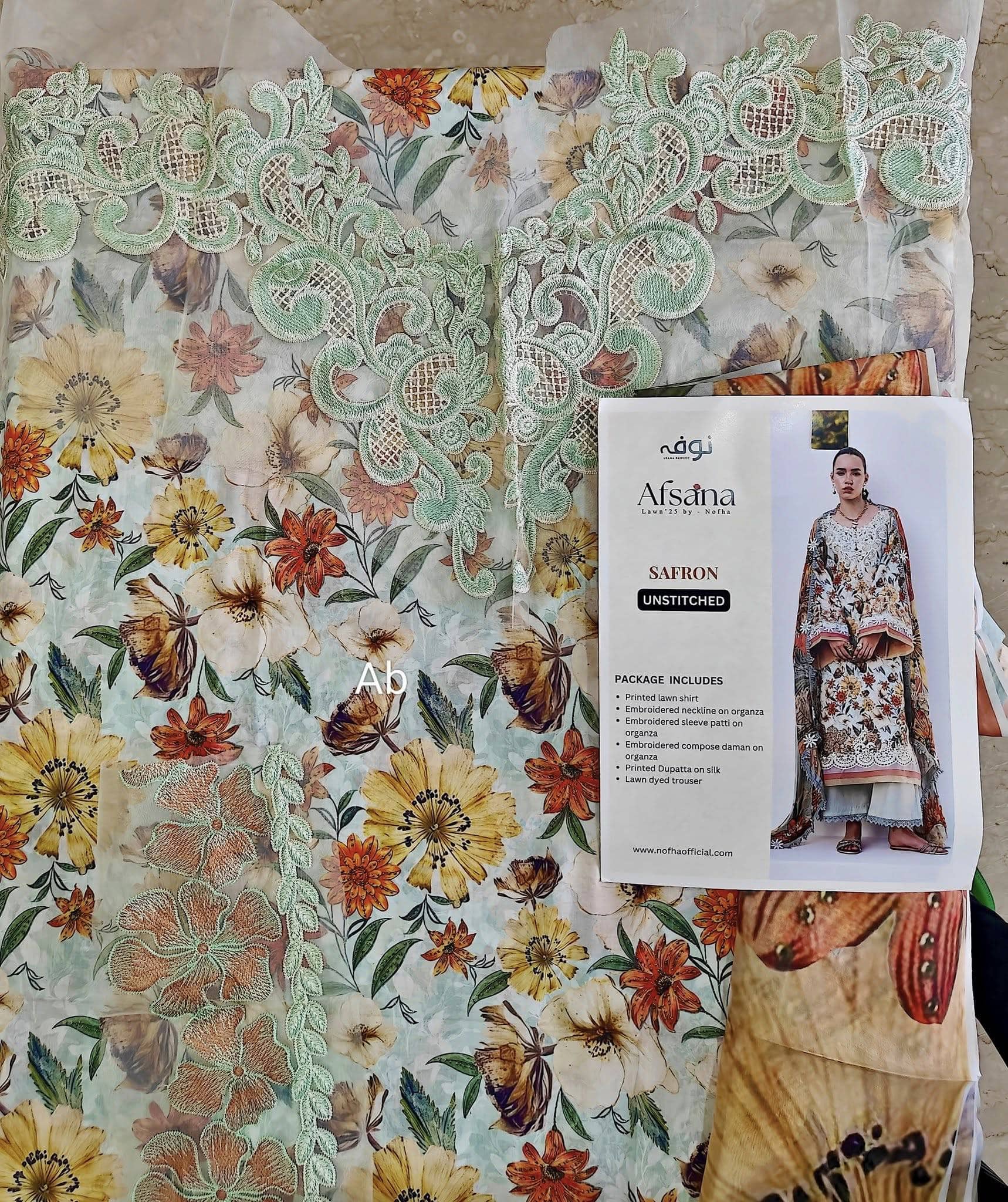 Nofha Official open pics Open Pic/Afsana Lawn by Nofha Official/Pearls/Silk Dupatta