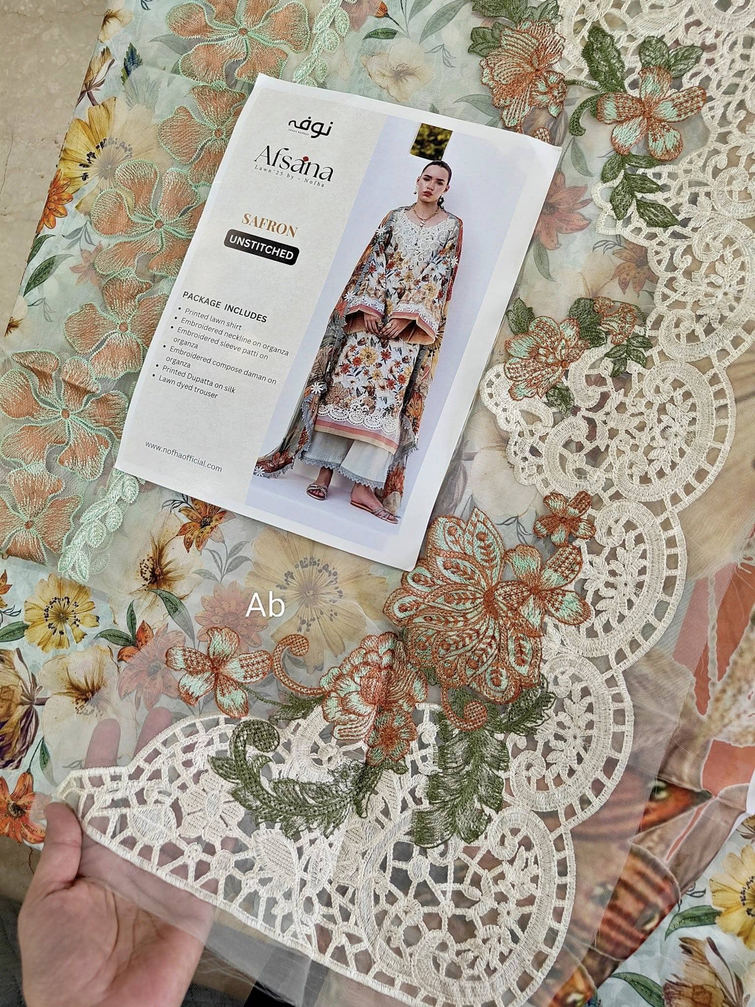 Nofha Official open pics Open Pic/Afsana Lawn by Nofha Official/Pearls/Silk Dupatta