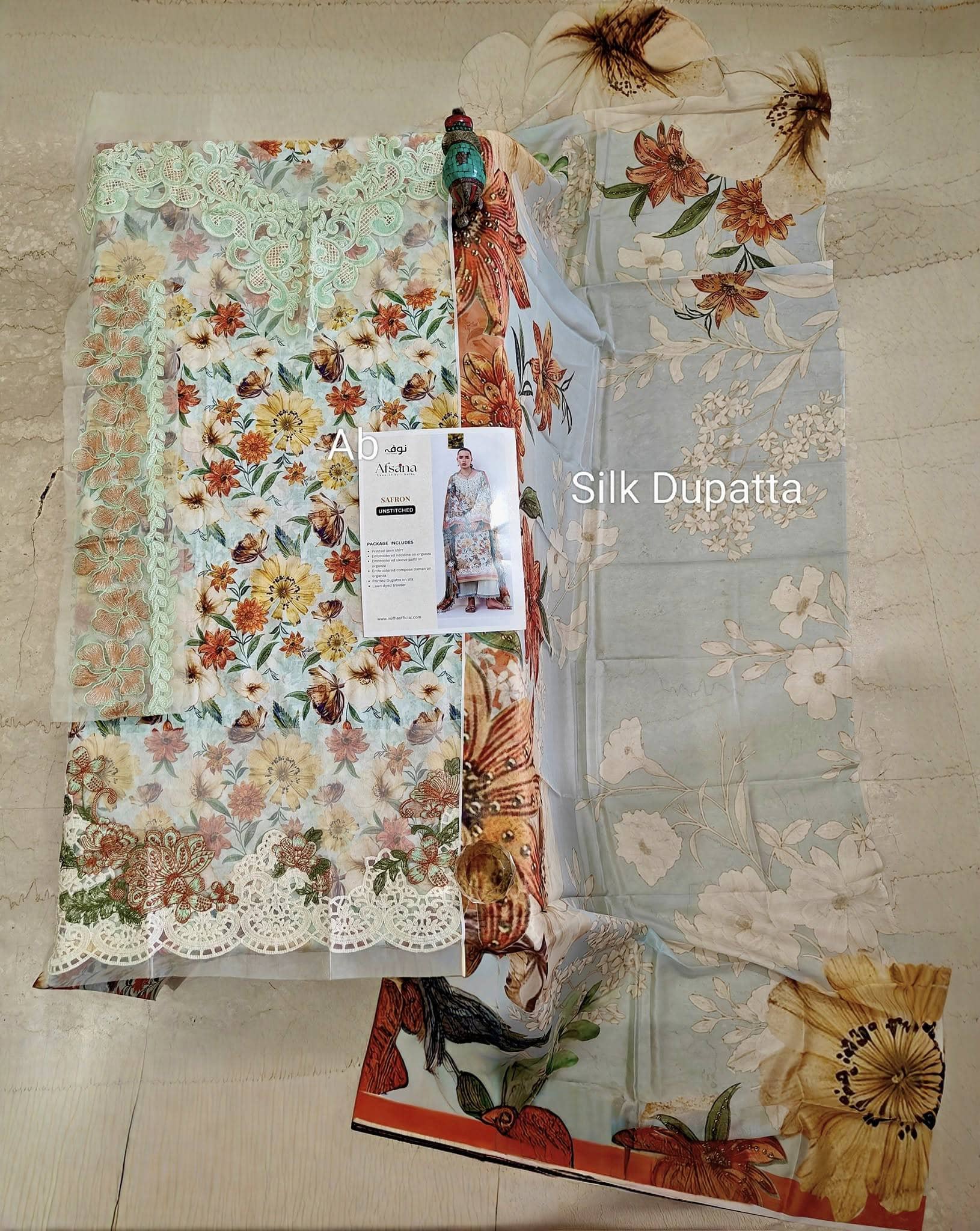 Nofha Official open pics Open Pic/Afsana Lawn by Nofha Official/Pearls/Silk Dupatta