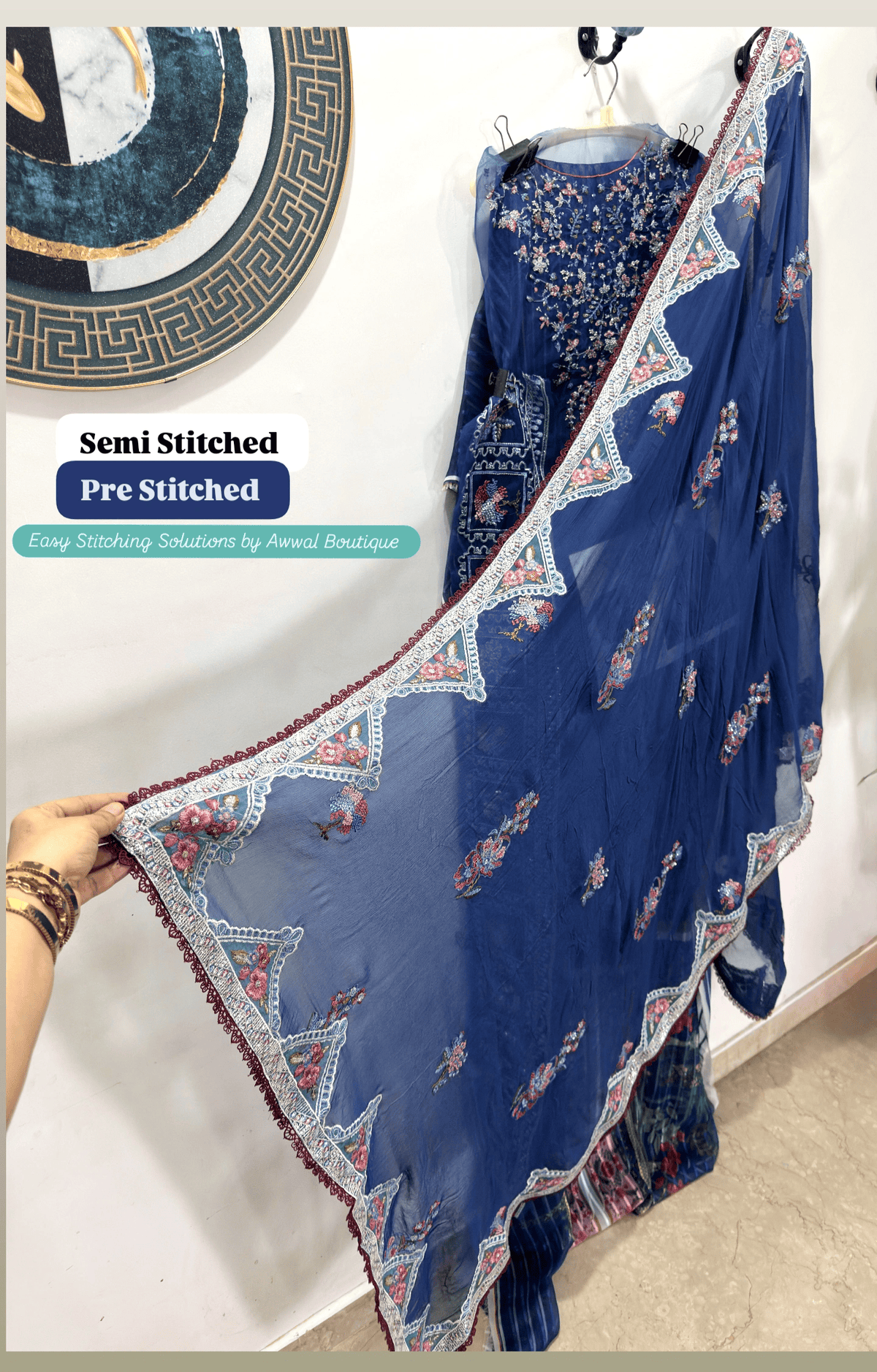 Semi Stitched Easy Stitching Solutions/Nureh Amaya Luxury Formals Chiffon/AM -23