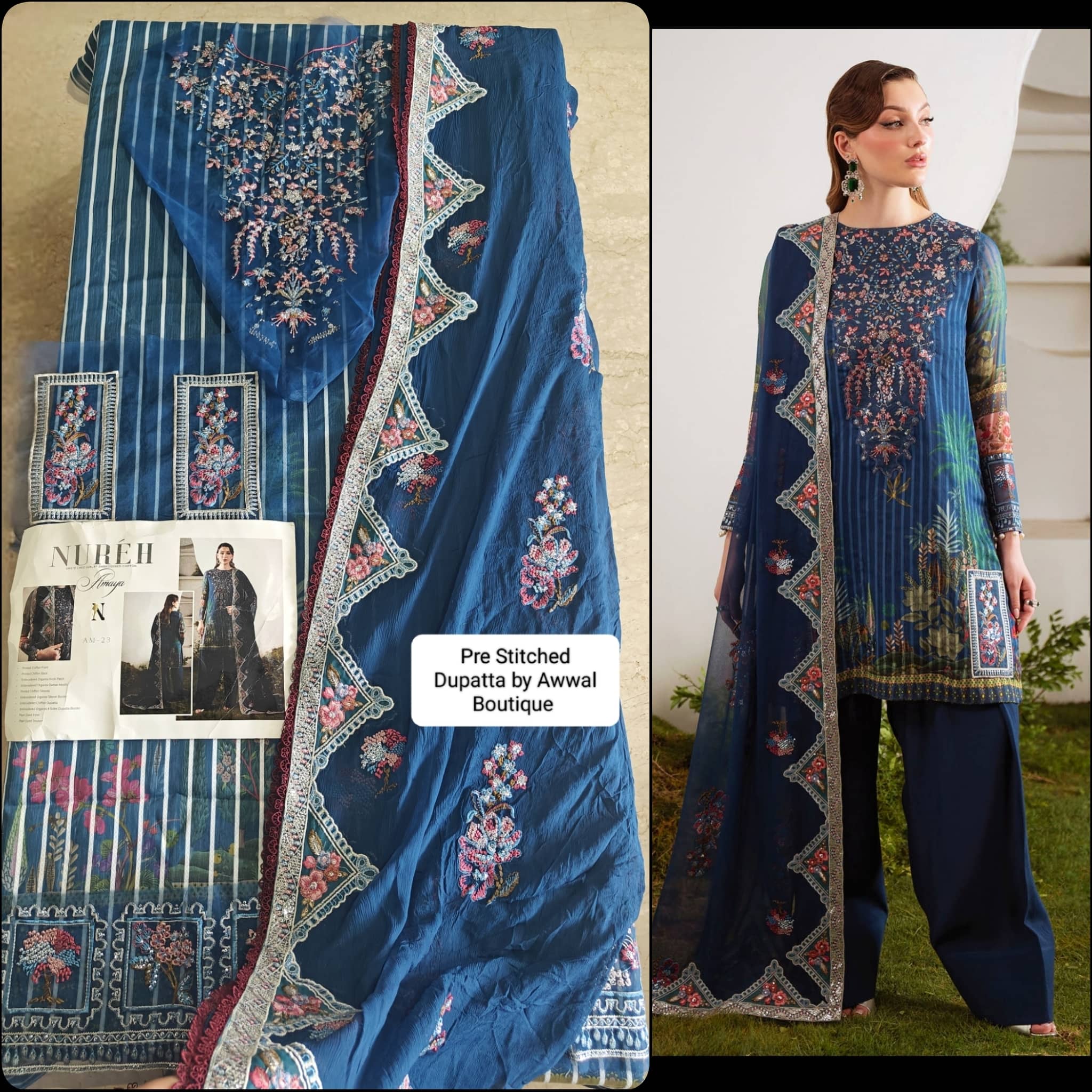 Semi Stitched Easy Stitching Solutions/Nureh Amaya Luxury Formals Chiffon/AM -23 (Copy)