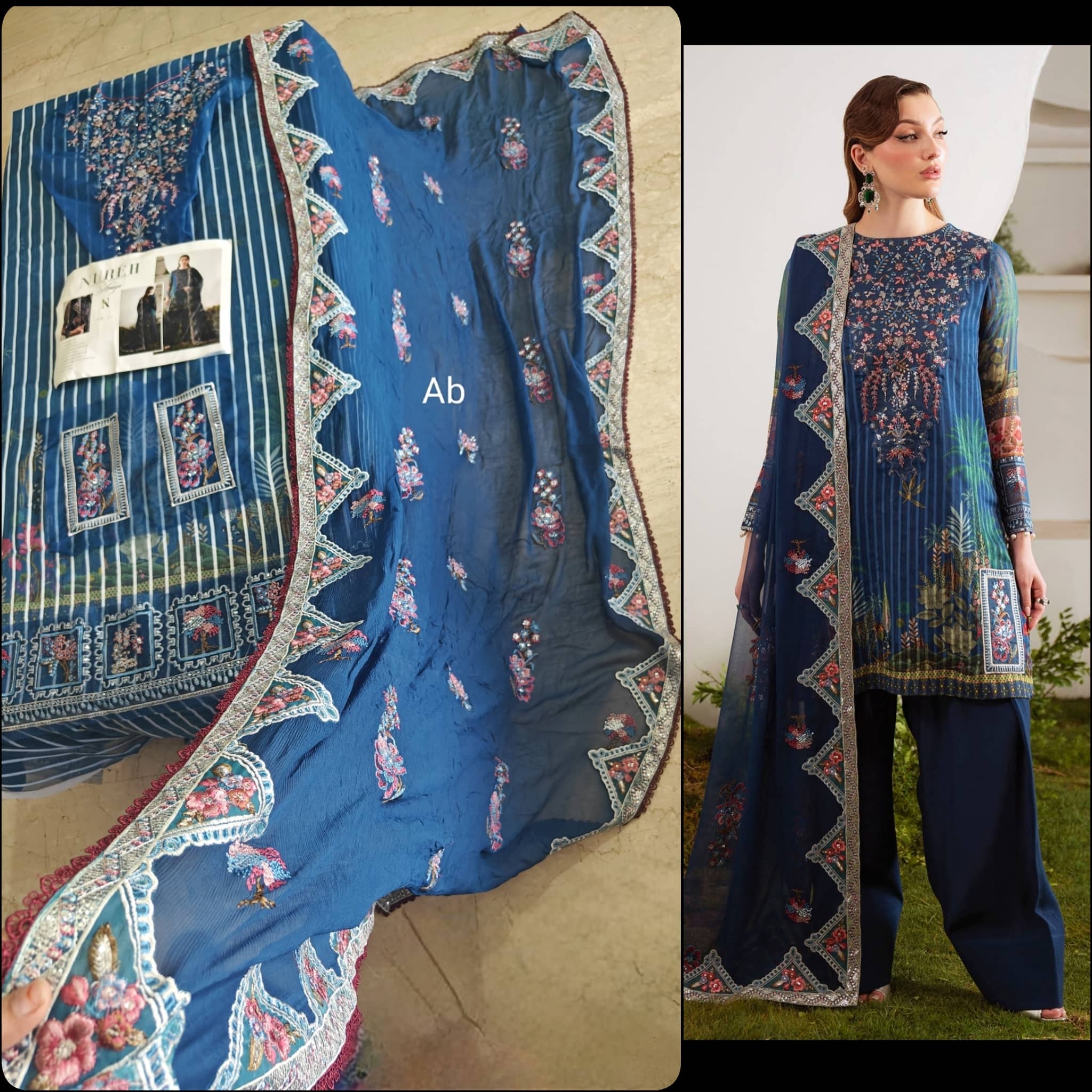 Semi Stitched Easy Stitching Solutions/Nureh Amaya Luxury Formals Chiffon/AM -23 (Copy)