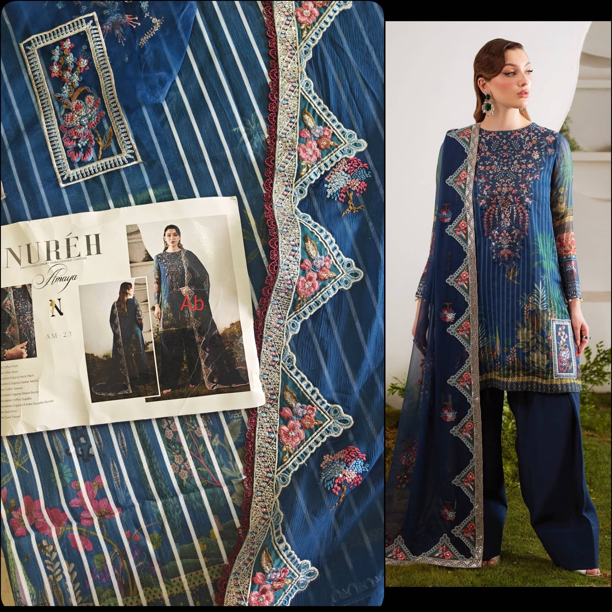 Semi Stitched Easy Stitching Solutions/Nureh Amaya Luxury Formals Chiffon/AM -23 (Copy)