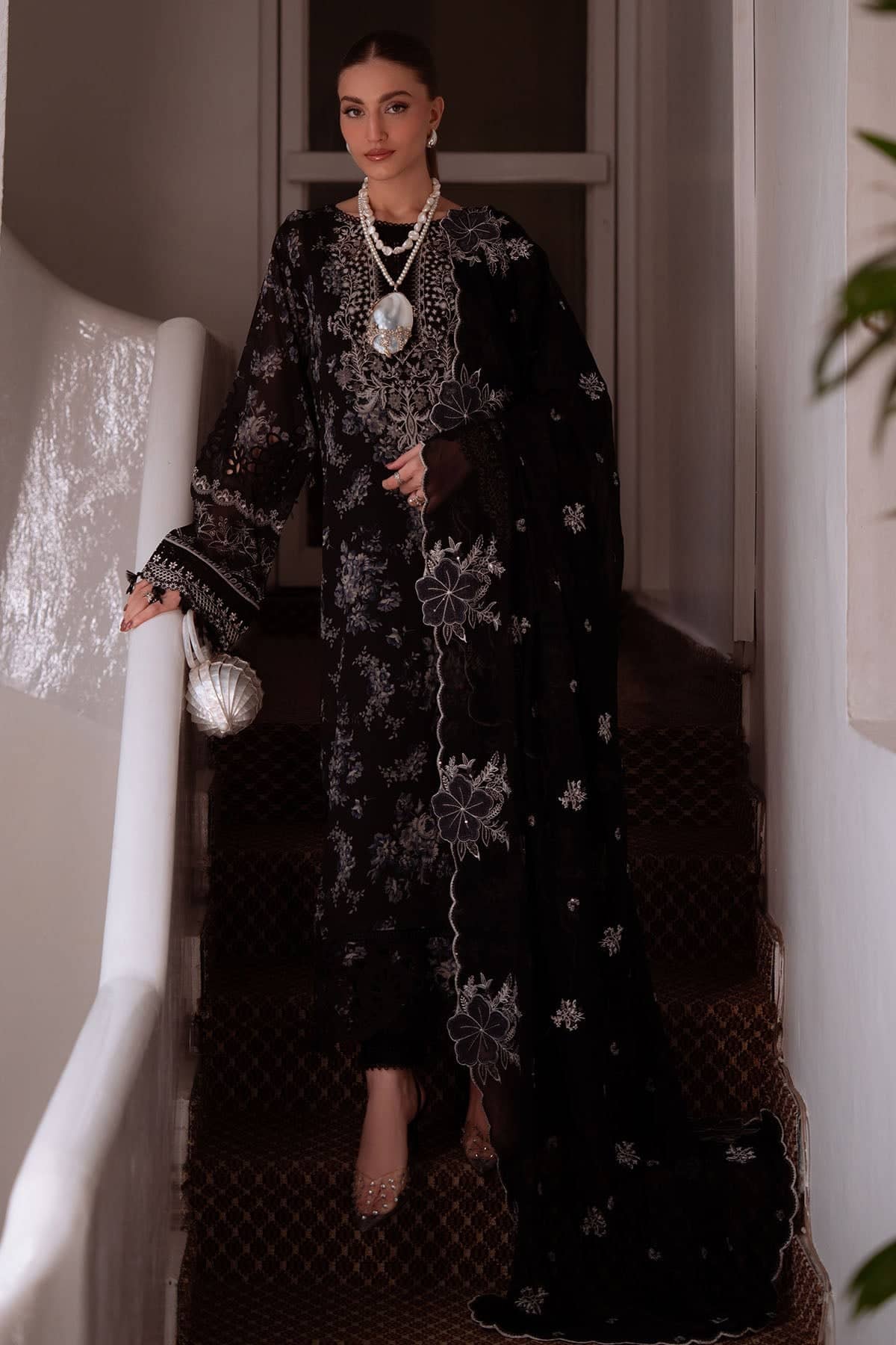 Nureh Maya Swiss Lawn 26/NS 164/Embroideried Chiffon Dupatta