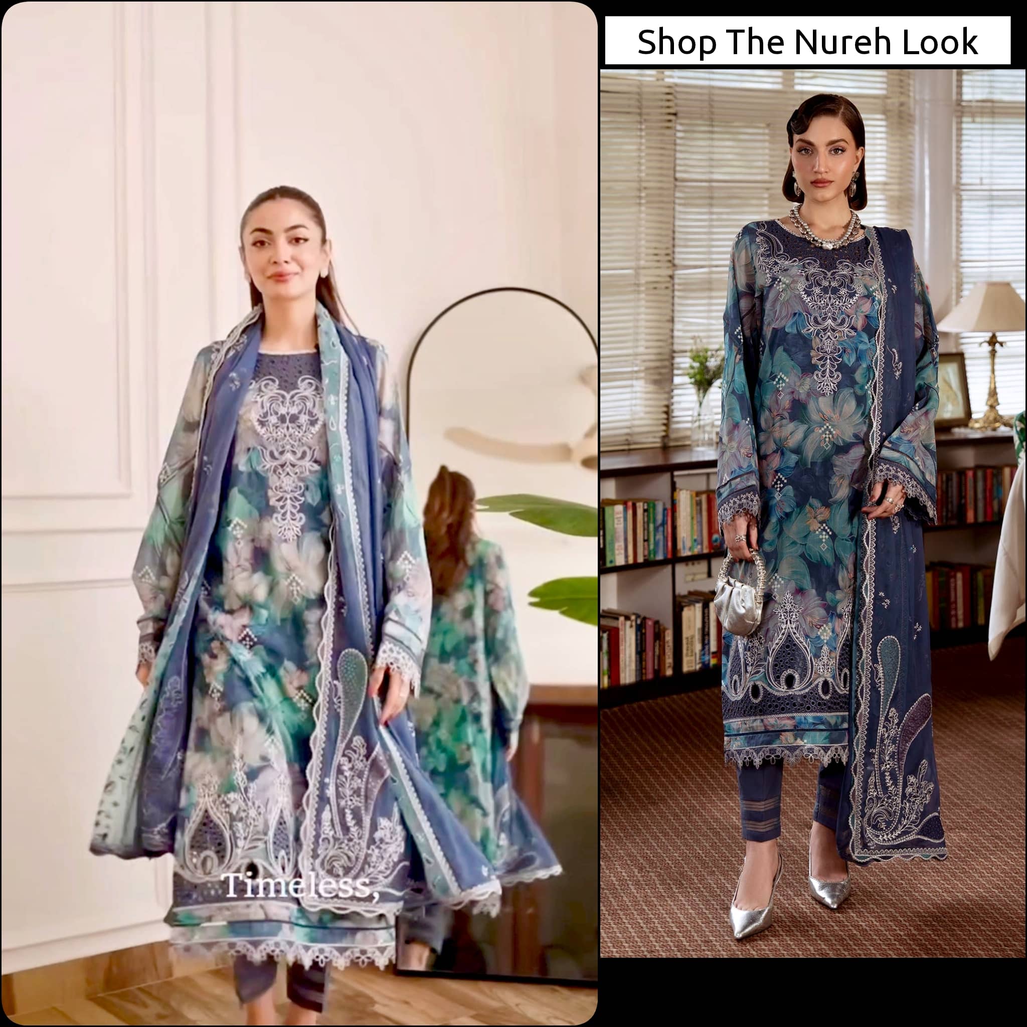 Spotted in Nureh Maya Swiss Lawn 26/NS 162/Embroideried Chiffon Dupatta