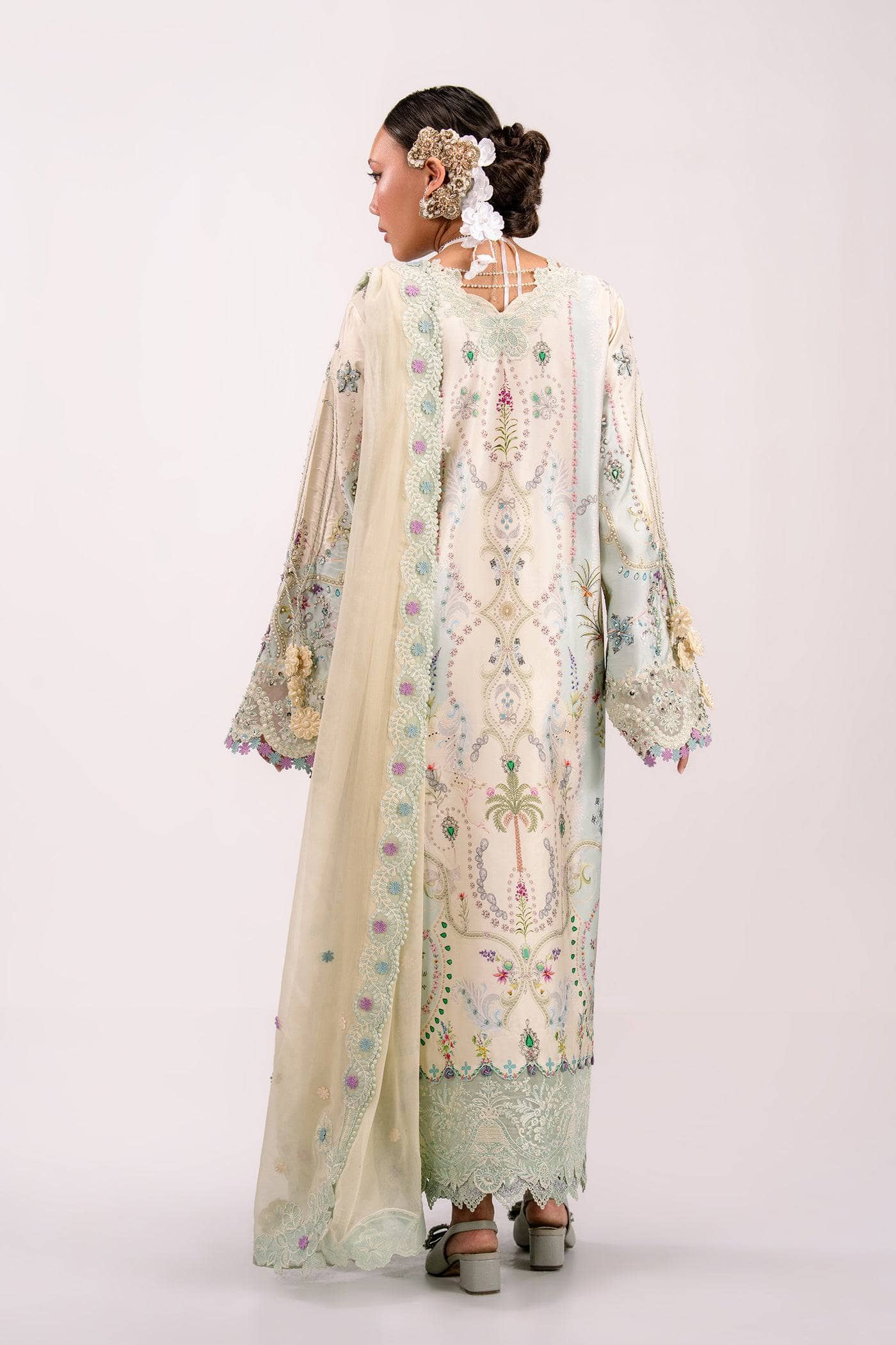 Qalamkar Luxe Charmeuse Silk 26/Hand Work/QSL-01 AZURE