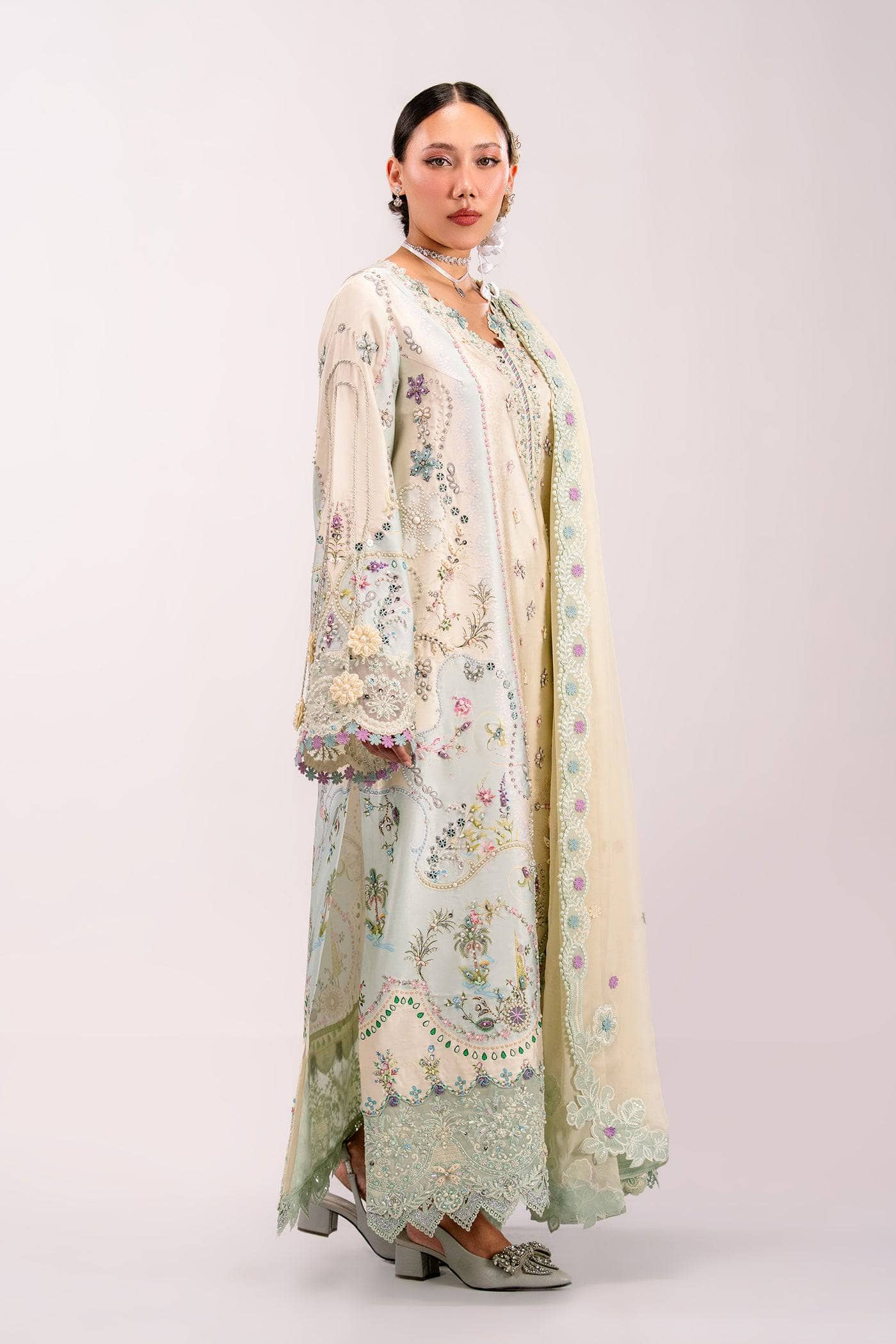 Qalamkar Luxe Charmeuse Silk 26/Hand Work/QSL-01 AZURE